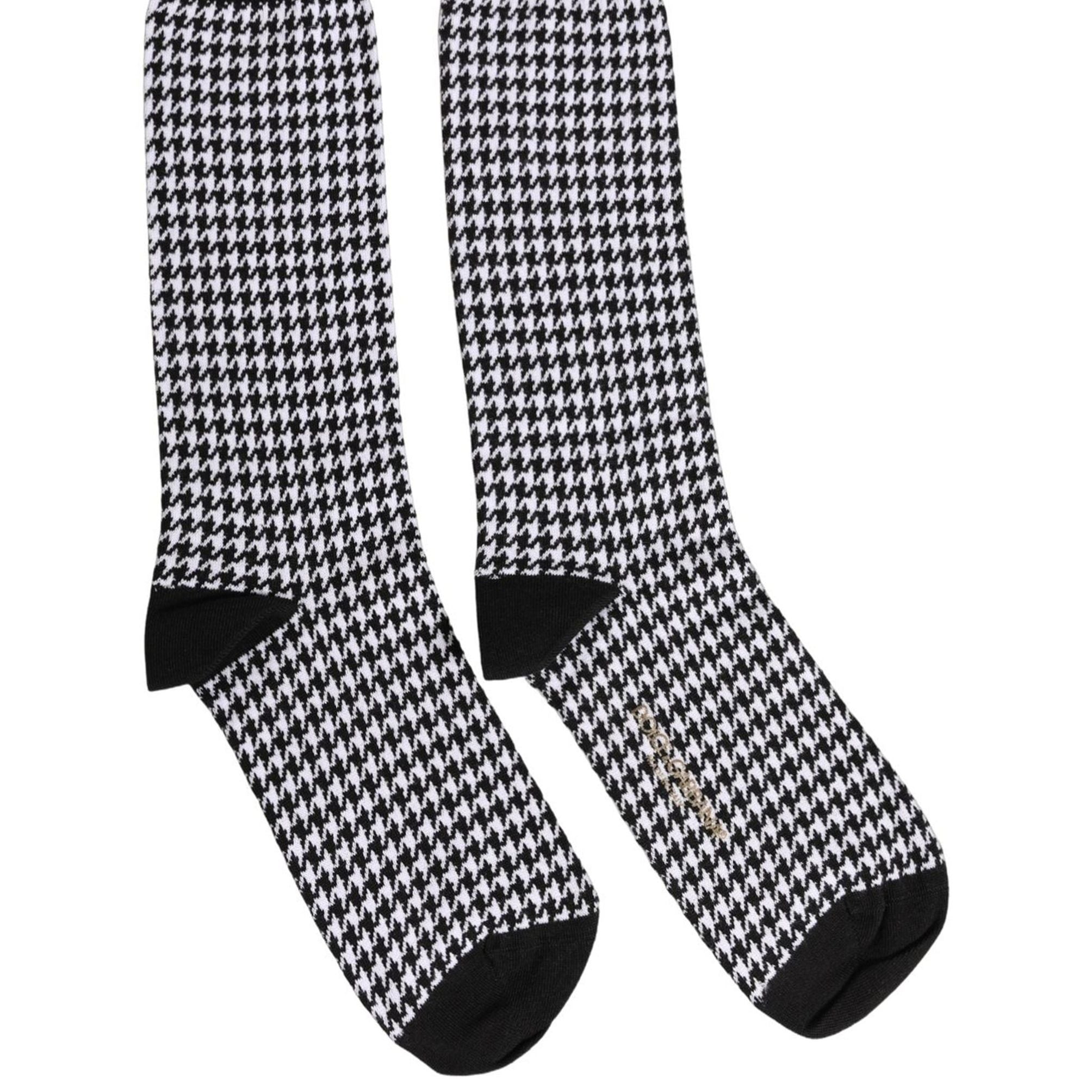 Dolce & Gabbana Black White Houndstooth Mid Calf Accessory Socks