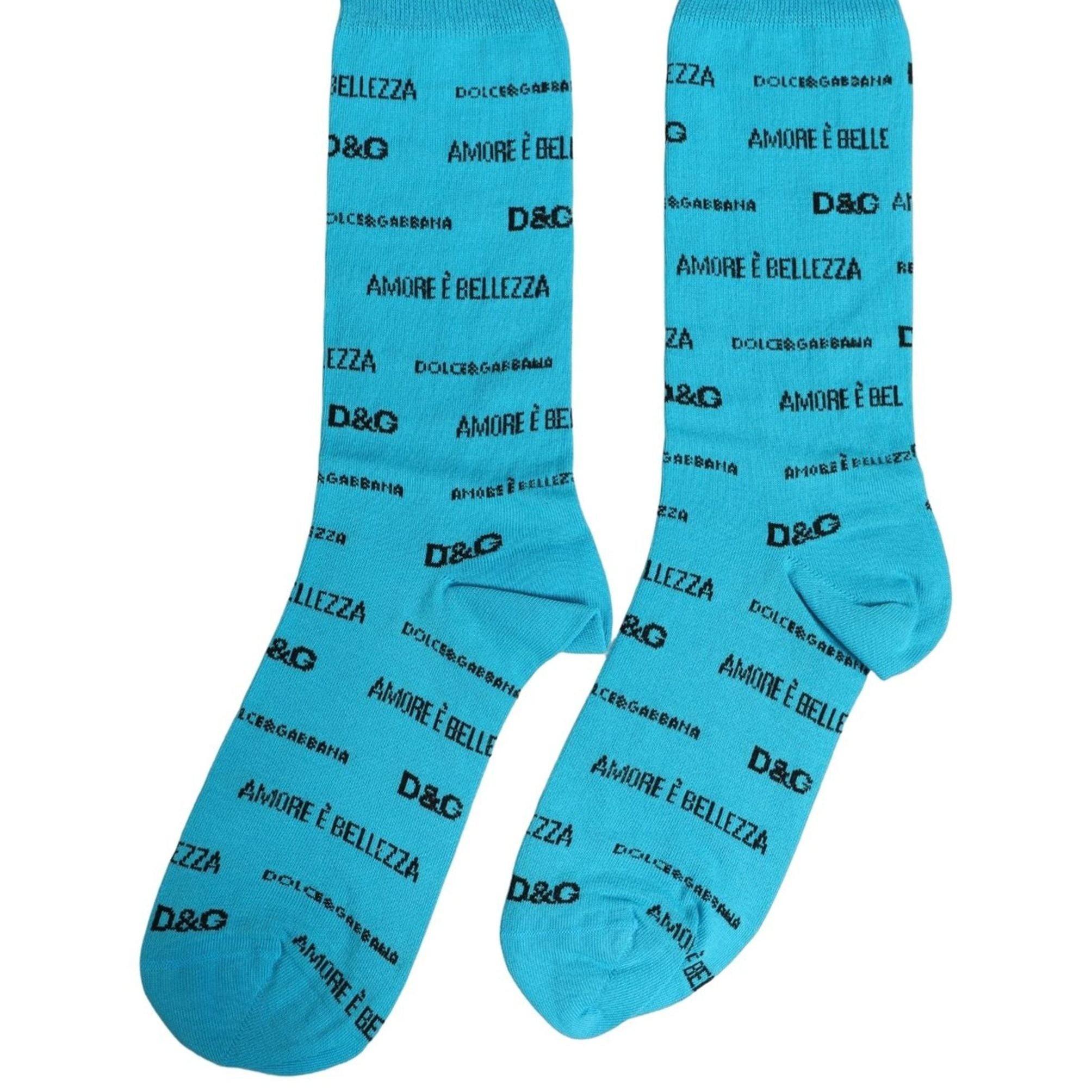 Dolce & Gabbana Light Blue Cotton Logo Mid Calf Accessory Socks