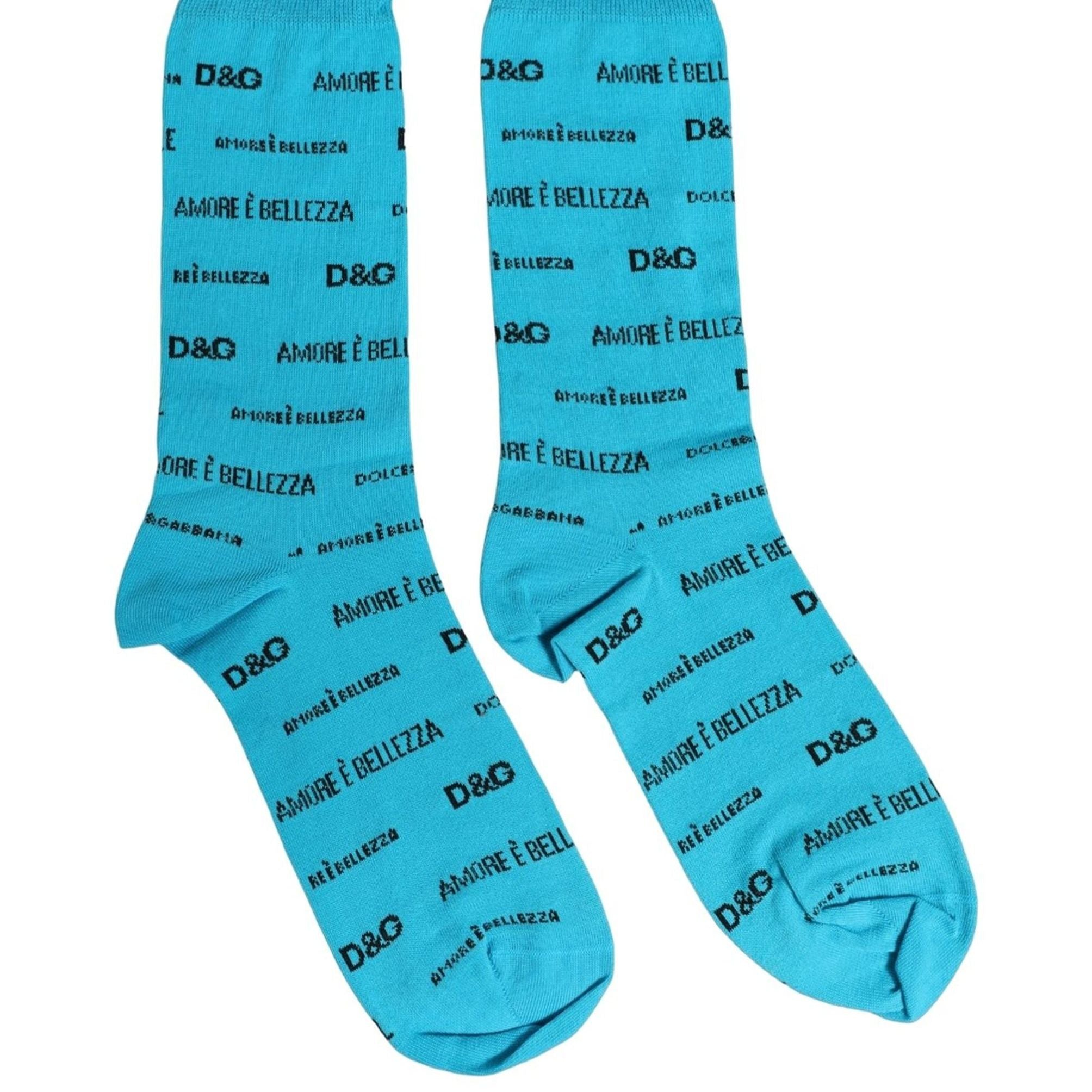 Dolce & Gabbana Light Blue Cotton Logo Mid Calf Accessory Socks