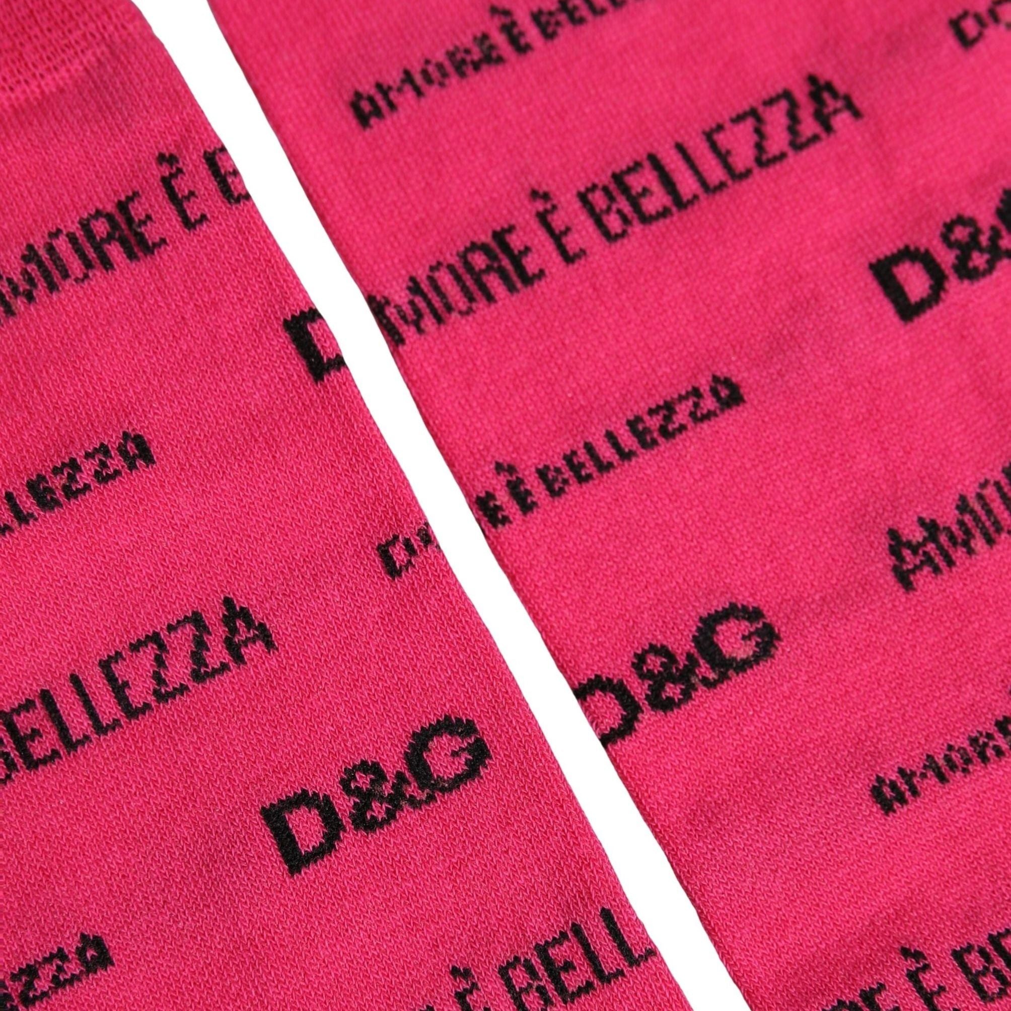 Dolce & Gabbana Pink Cotton Logo Print Mid Calf Accessory Socks