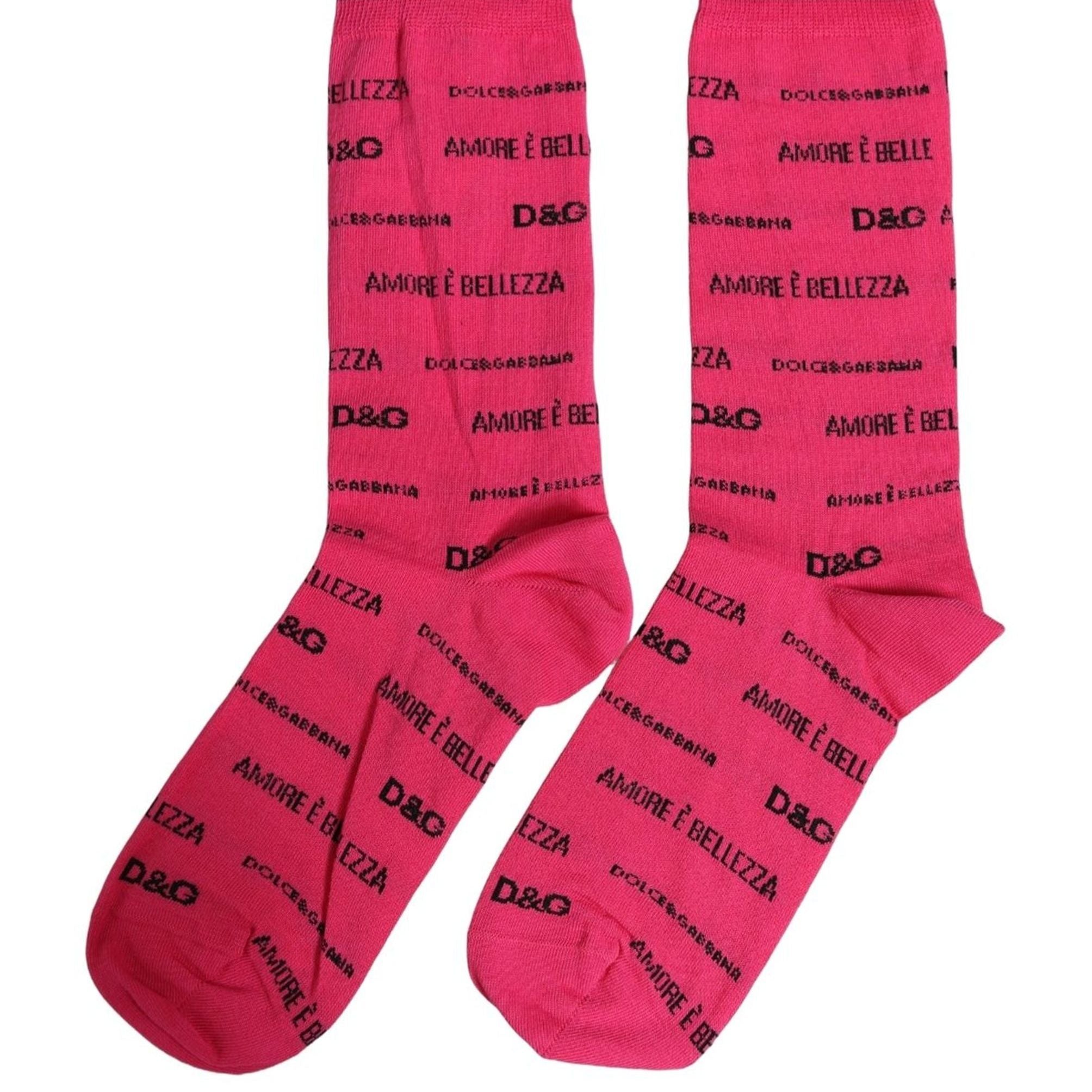Dolce & Gabbana Pink Cotton Logo Print Mid Calf Accessory Socks