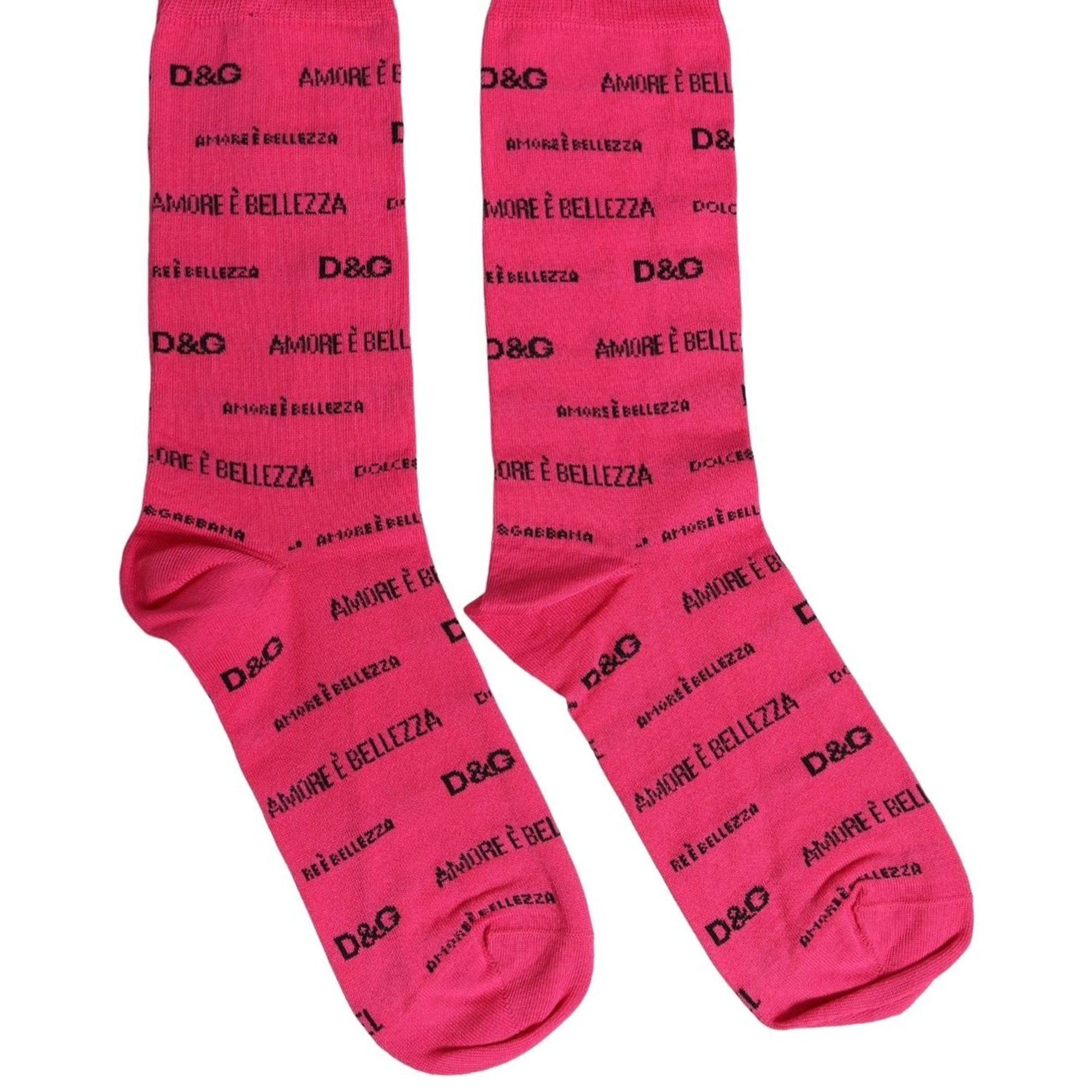 Dolce & Gabbana Pink Cotton Logo Print Mid Calf Accessory Socks