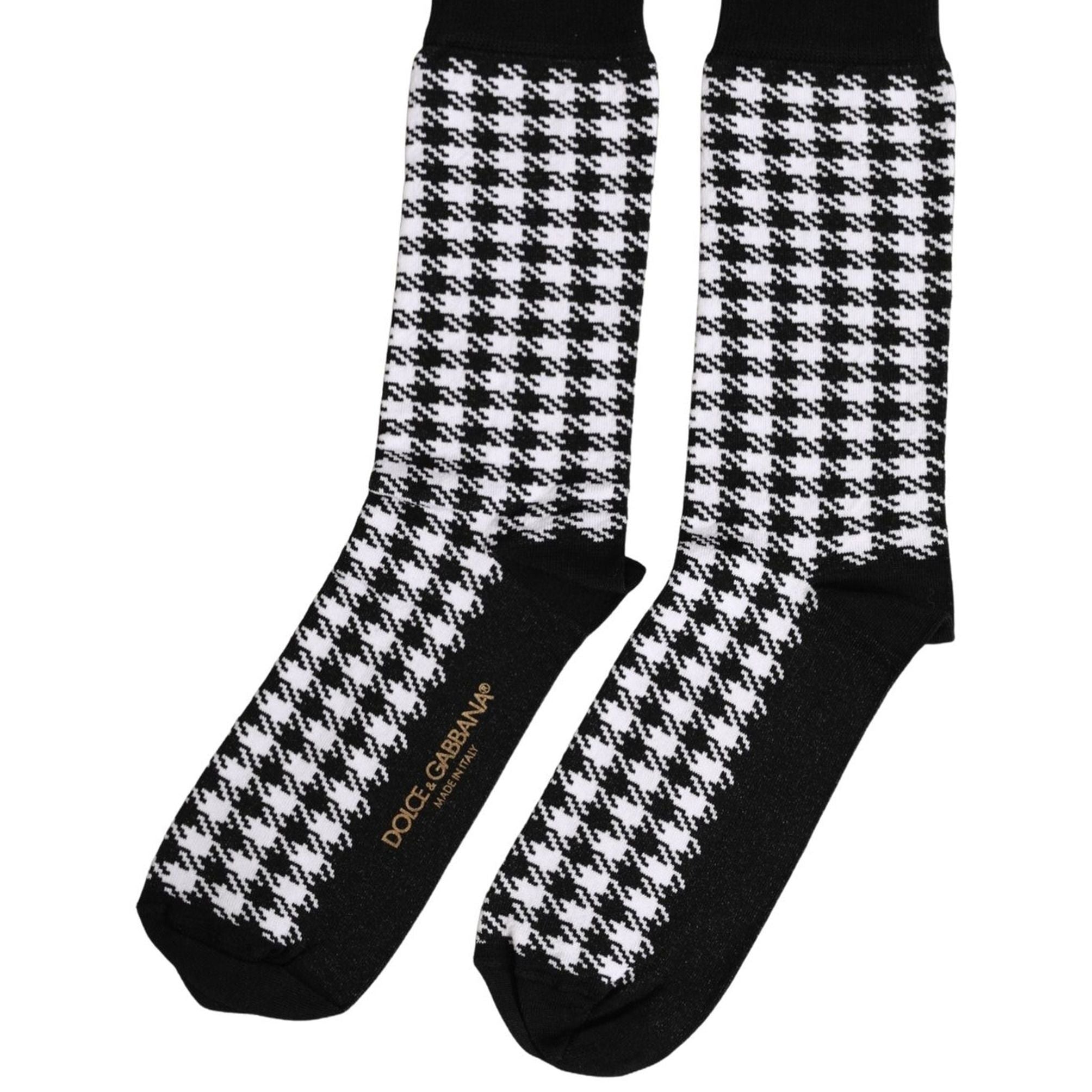 Dolce & Gabbana Black White Houndstooth Mid Calf Accessory Socks