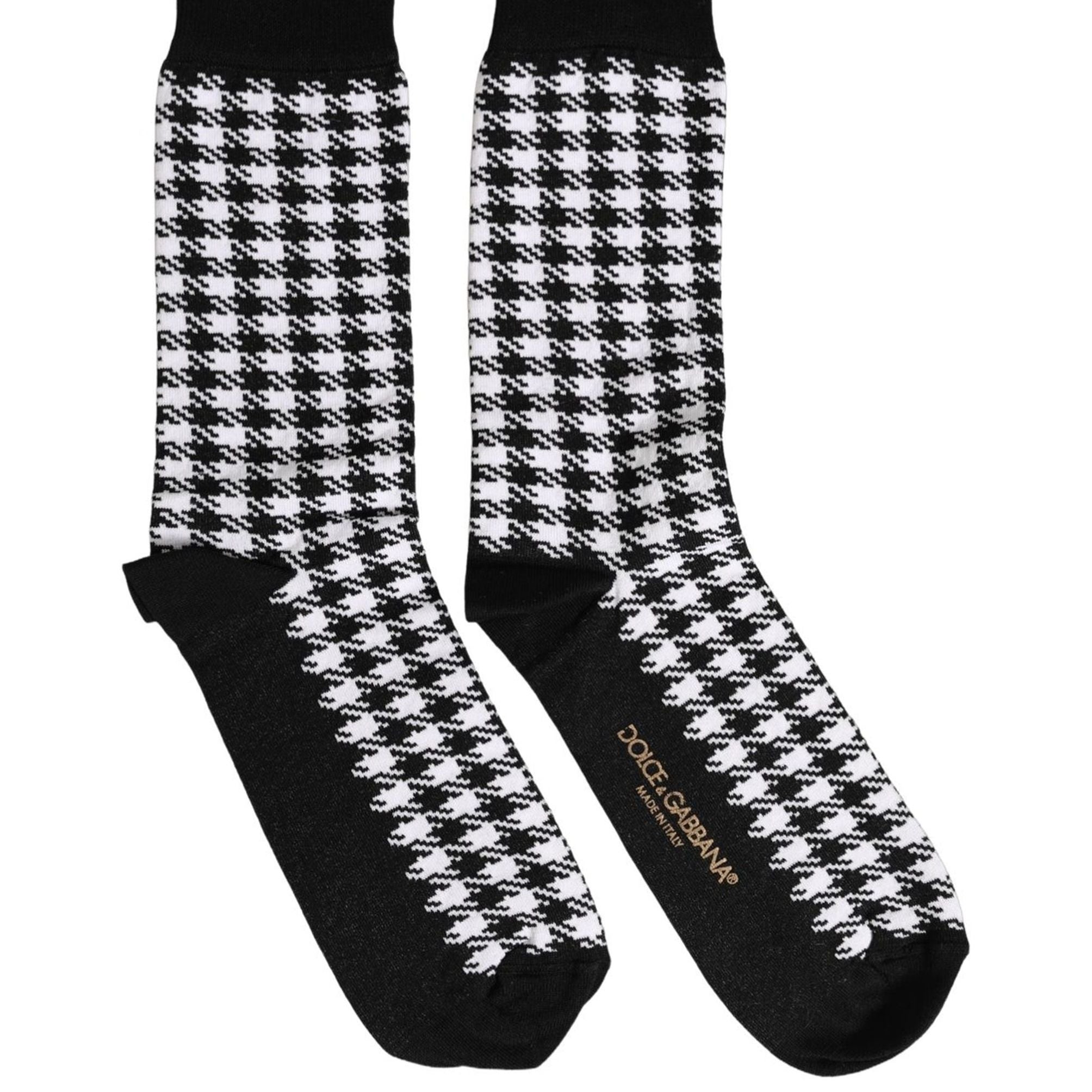 Dolce & Gabbana Black White Houndstooth Mid Calf Accessory Socks