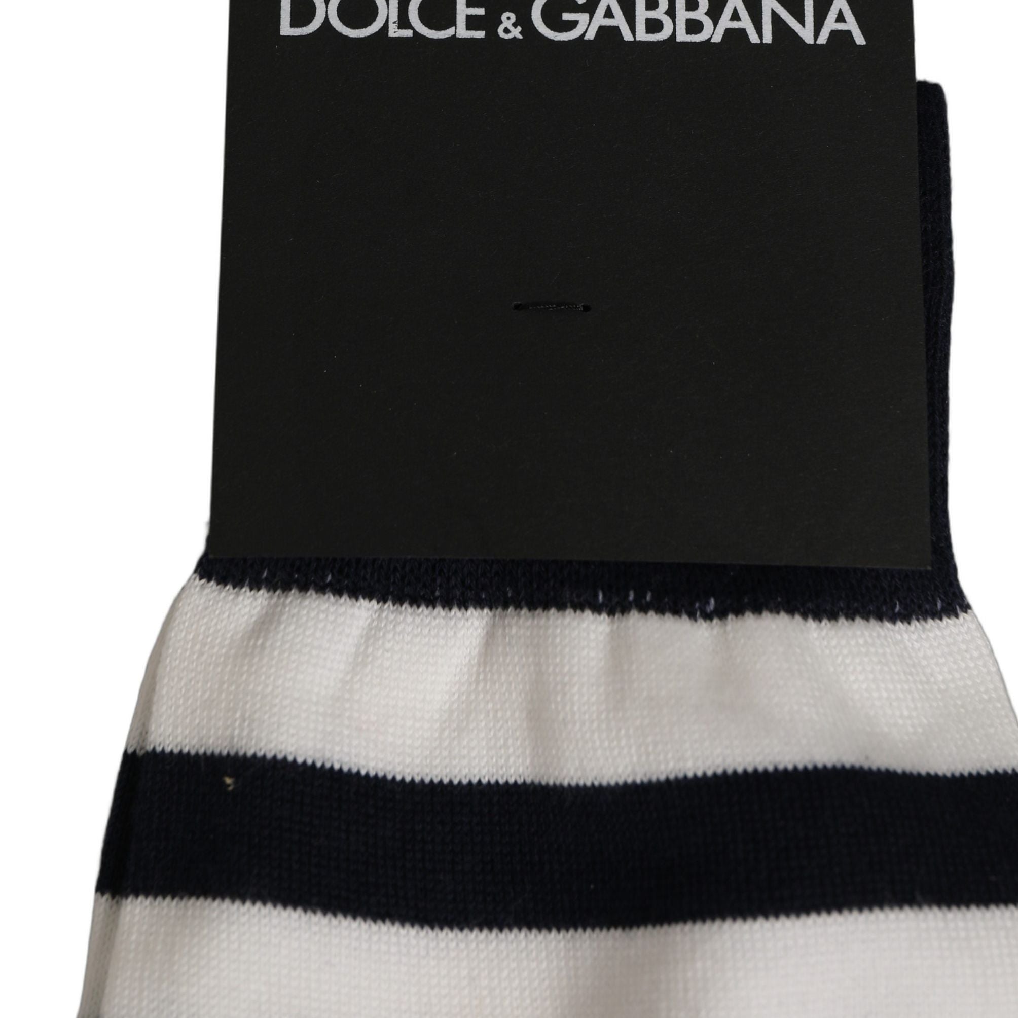Dolce & Gabbana Black White Stripes Cotton Mid Calf Accessory Socks