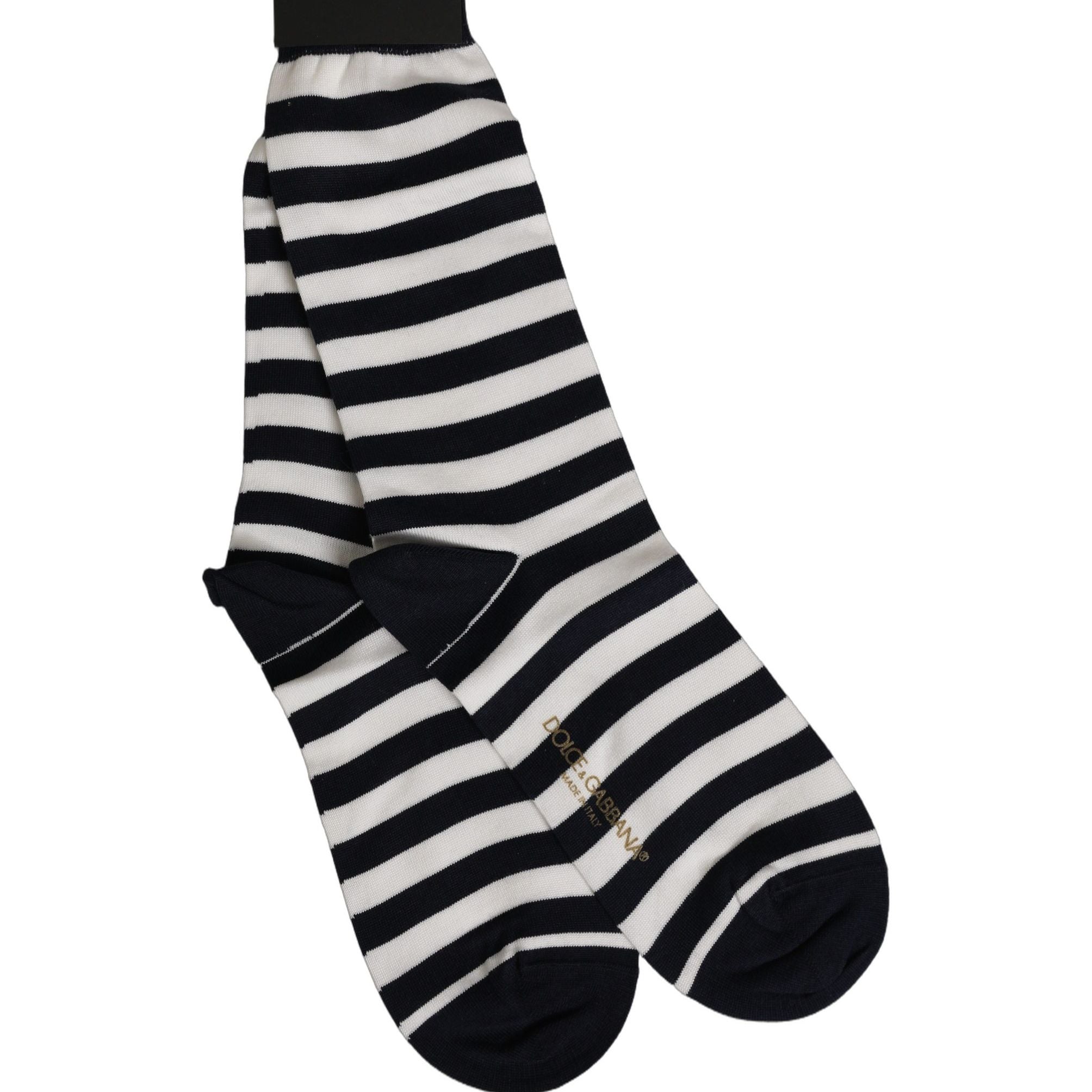 Dolce & Gabbana Black White Stripes Cotton Mid Calf Accessory Socks
