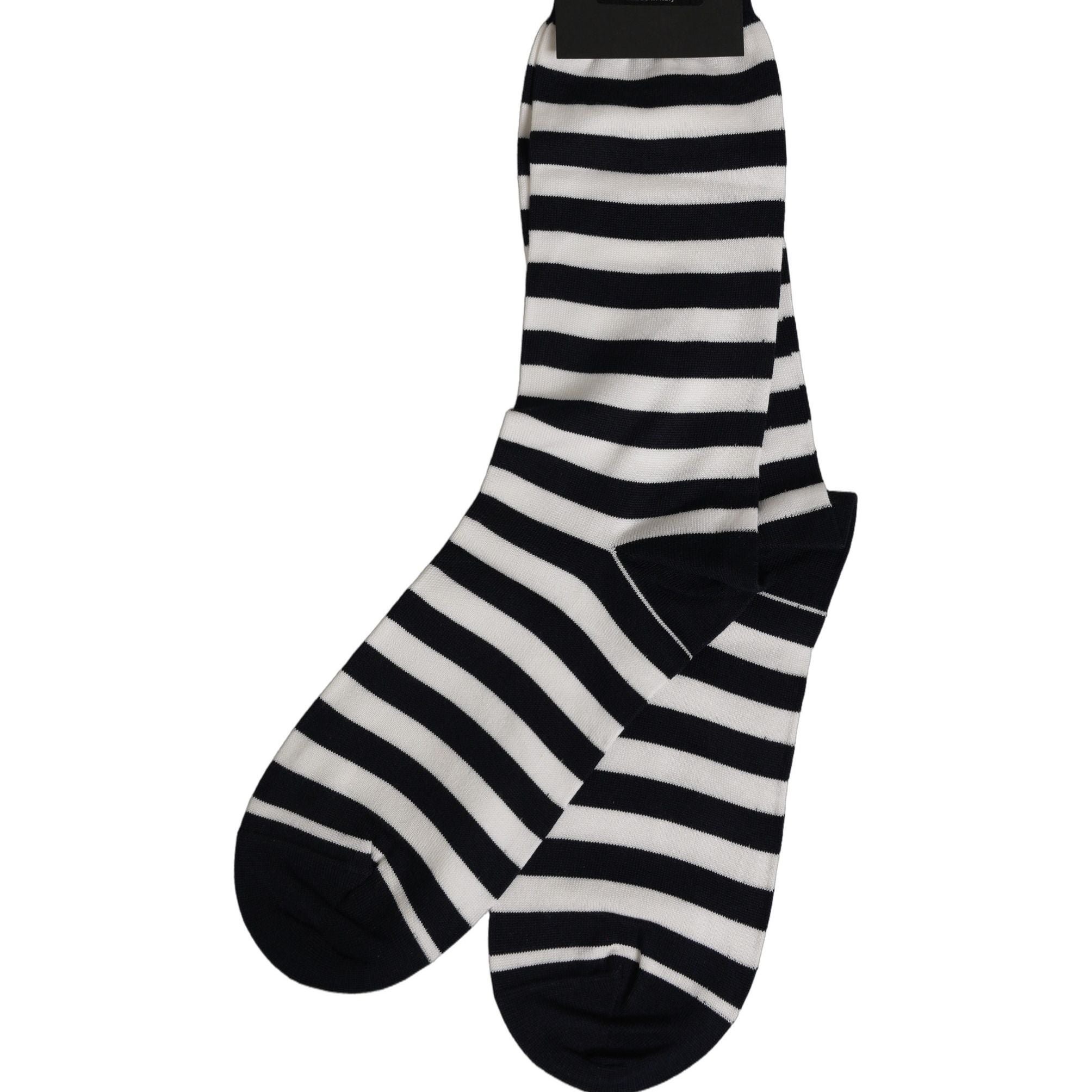 Dolce & Gabbana Black White Stripes Cotton Mid Calf Accessory Socks