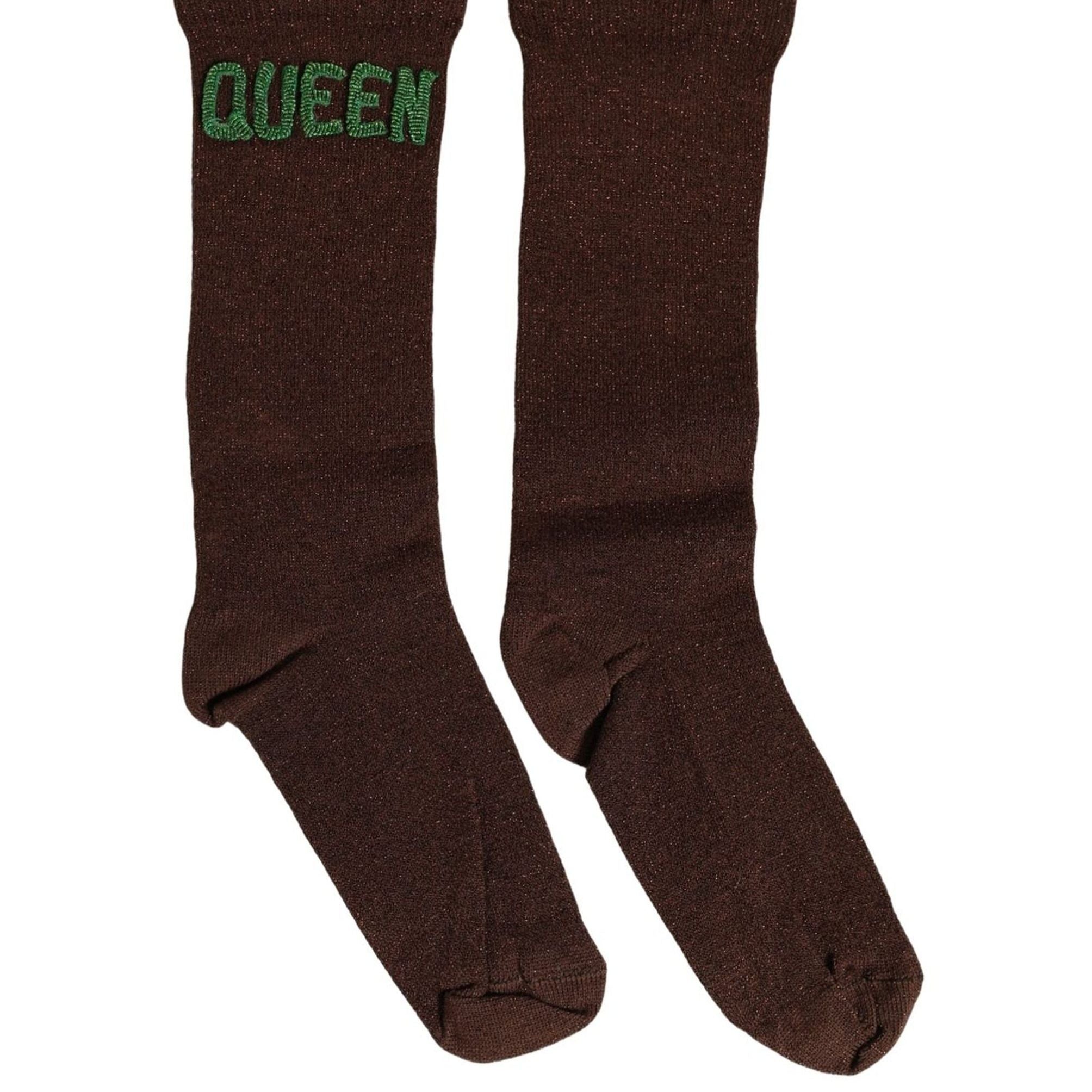 Dolce & Gabbana Brown Embroidered Cotton Mid Calf Accessory Socks