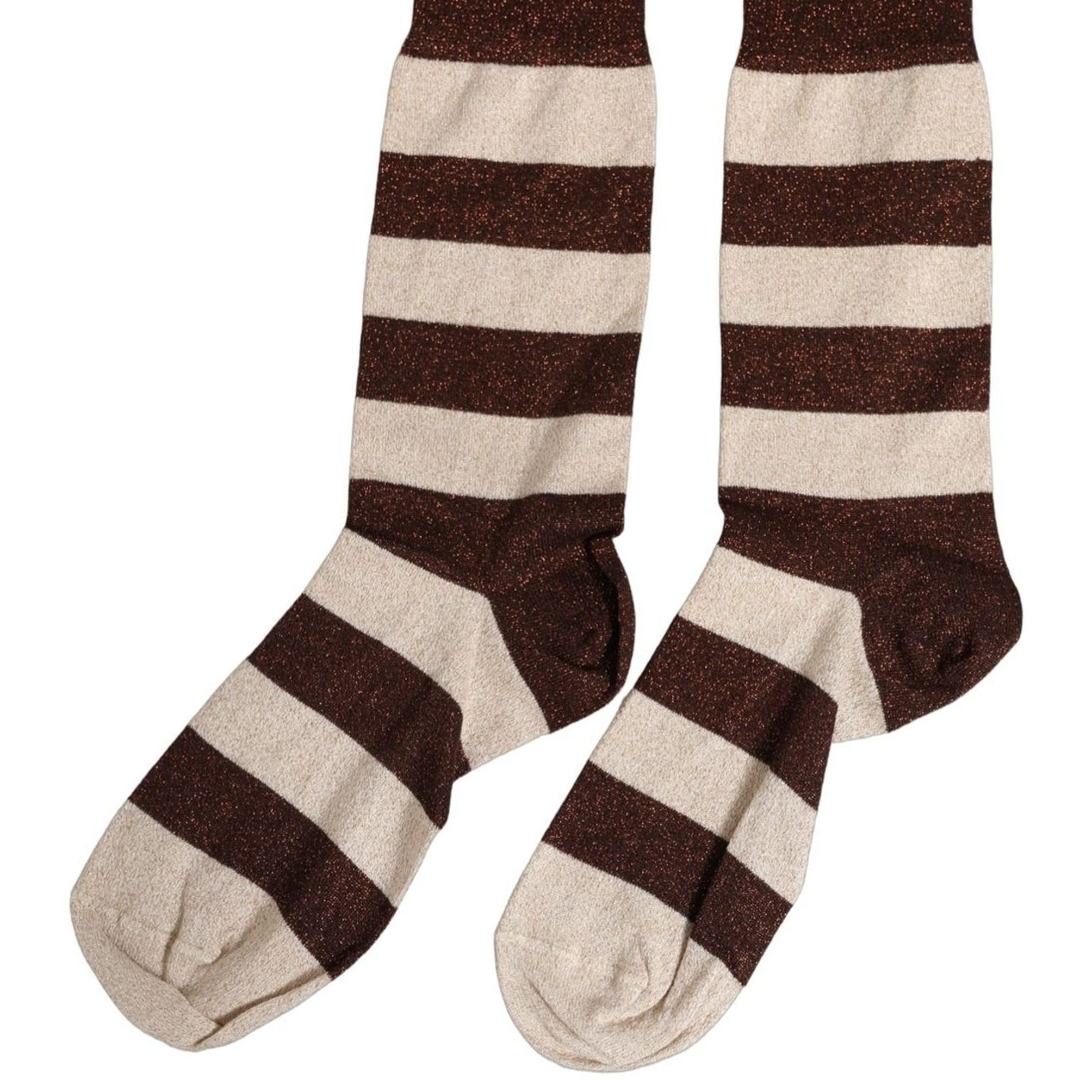 Dolce & Gabbana Brown Beige Stripes Mid Calf Accessory Socks
