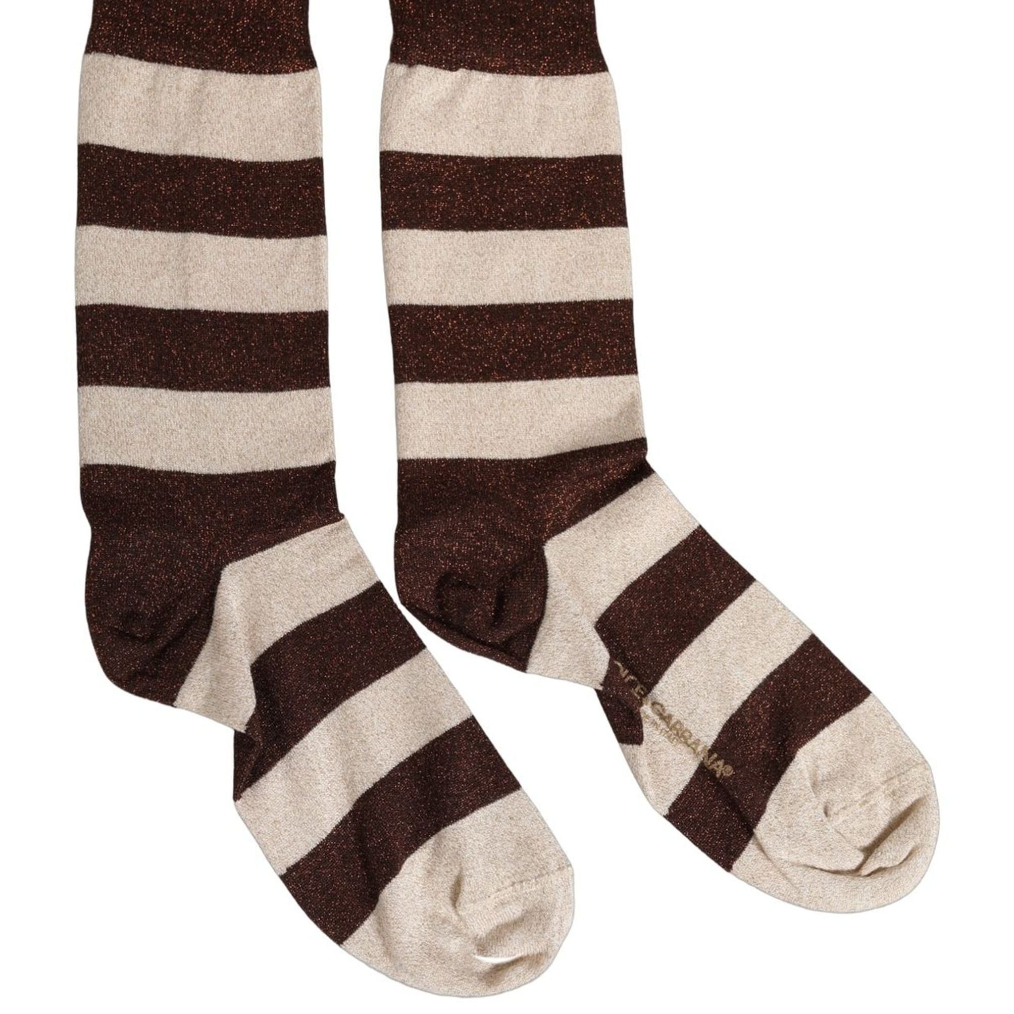 Dolce & Gabbana Brown Beige Stripes Mid Calf Accessory Socks