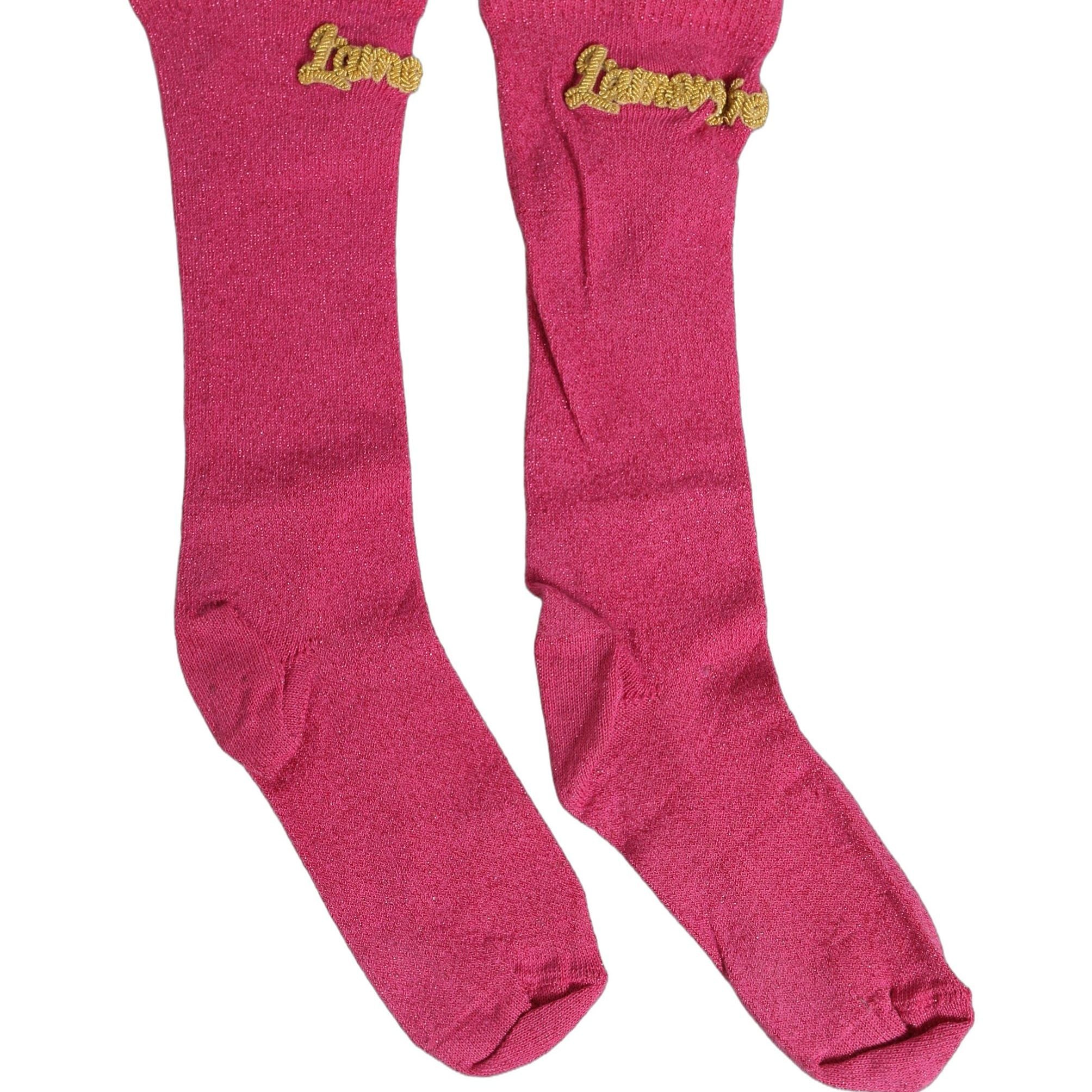 Dolce & Gabbana Pink Embroidered Cotton Mid Calf Accessory Socks