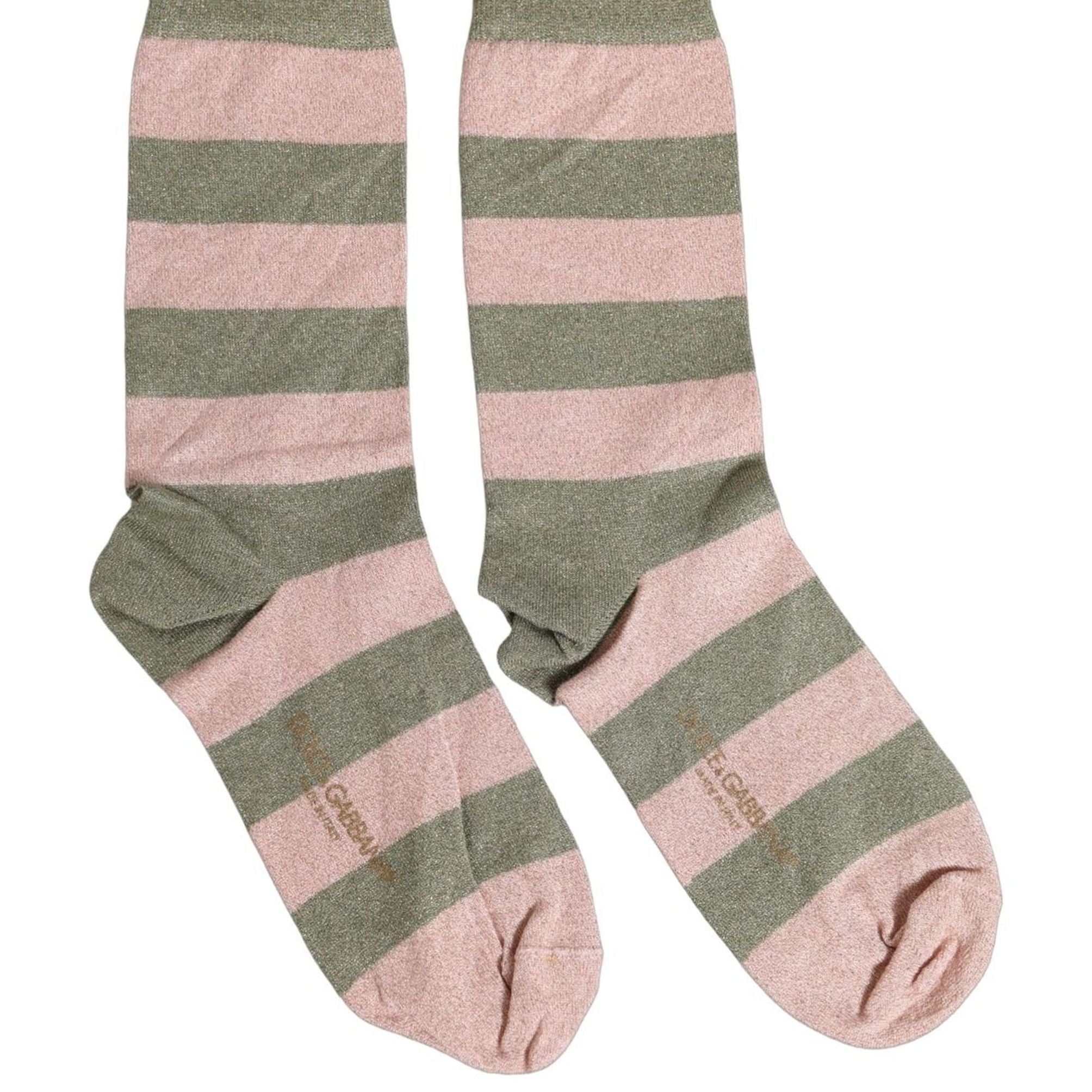 Dolce & Gabbana Gray Pink Stripes Mid Calf Accessory Socks