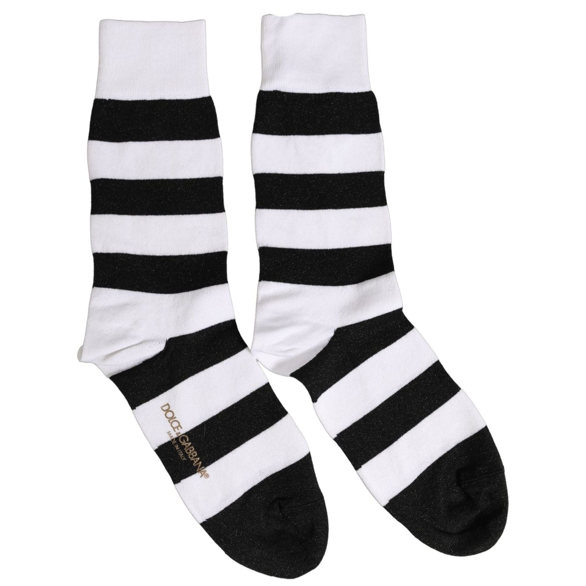 Dolce & Gabbana Black White Stripes Mid Calf Accessory Socks