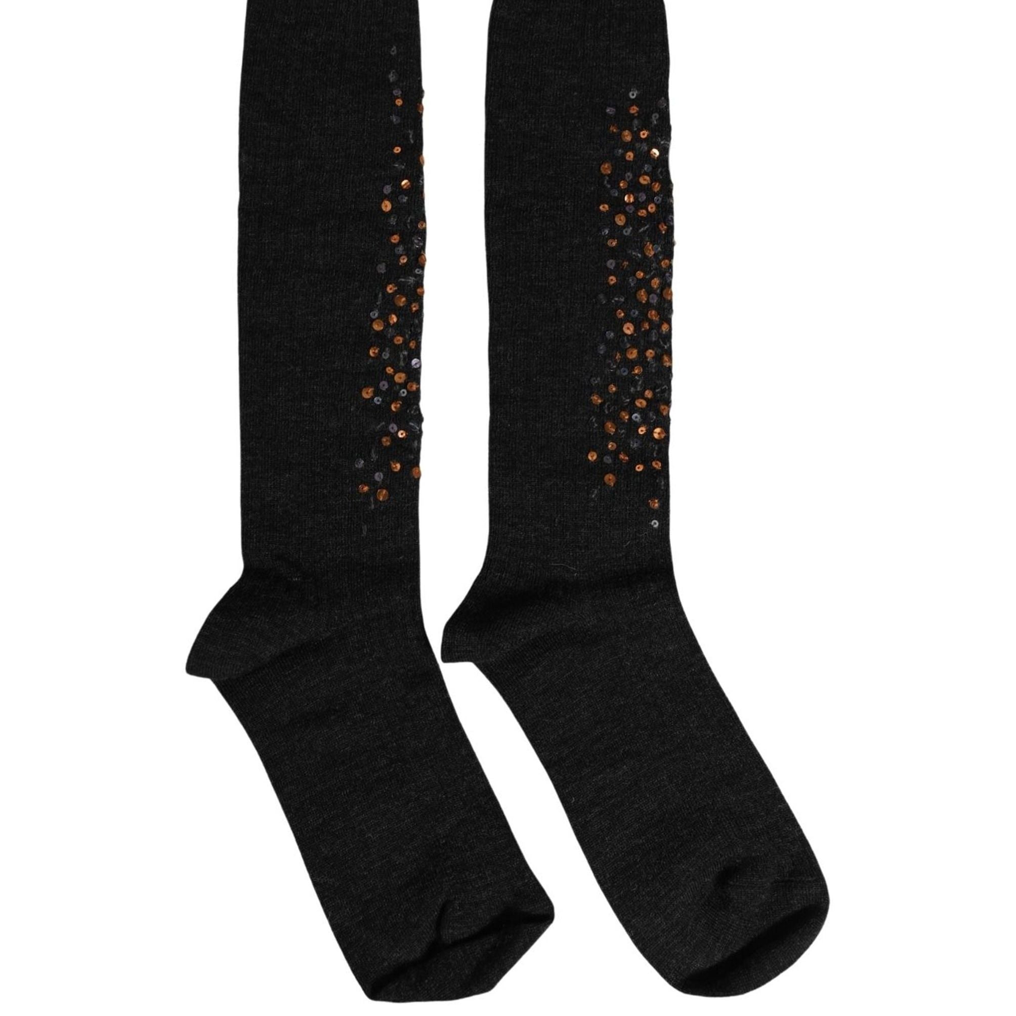 Dolce & Gabbana Dark Gray Sequined Wool Knee High Accessory Socks