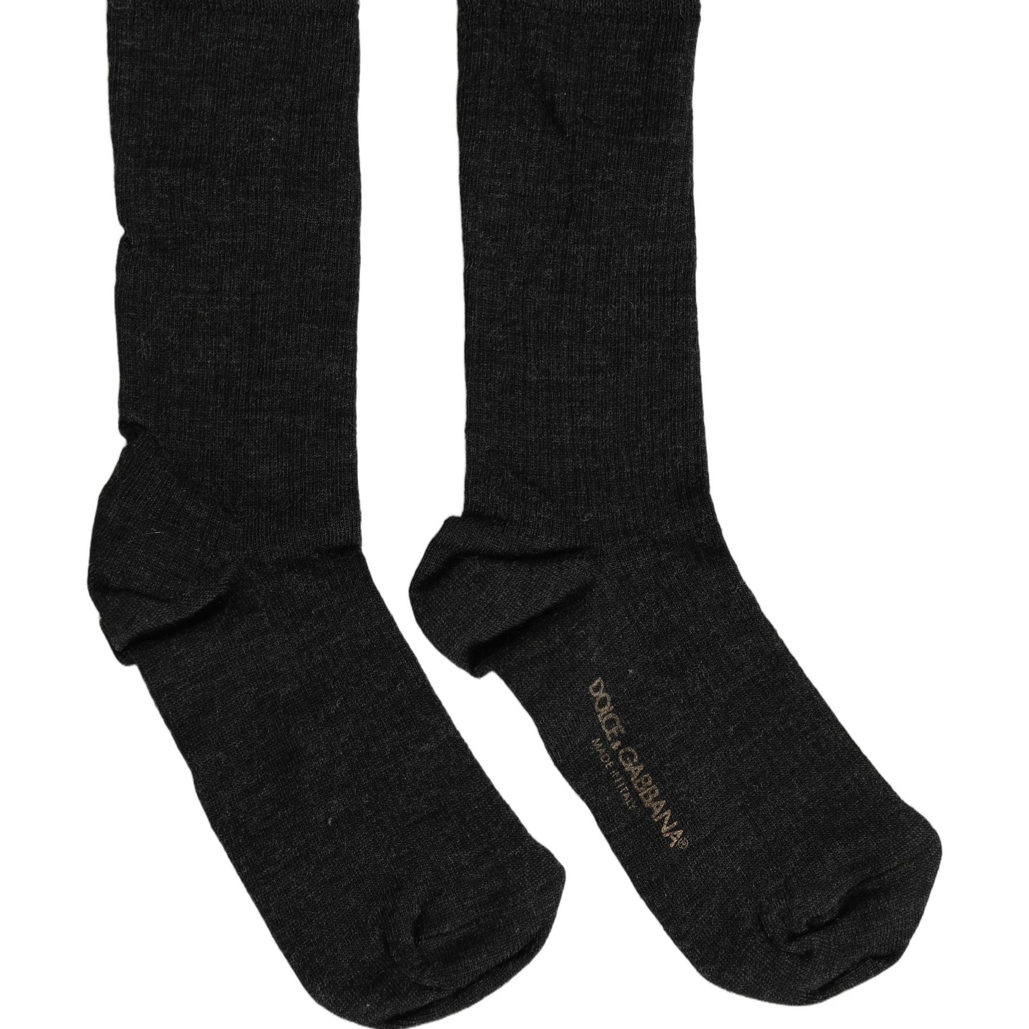 Dolce & Gabbana Black Wool DG Logo Mid Calf Accessory Socks
