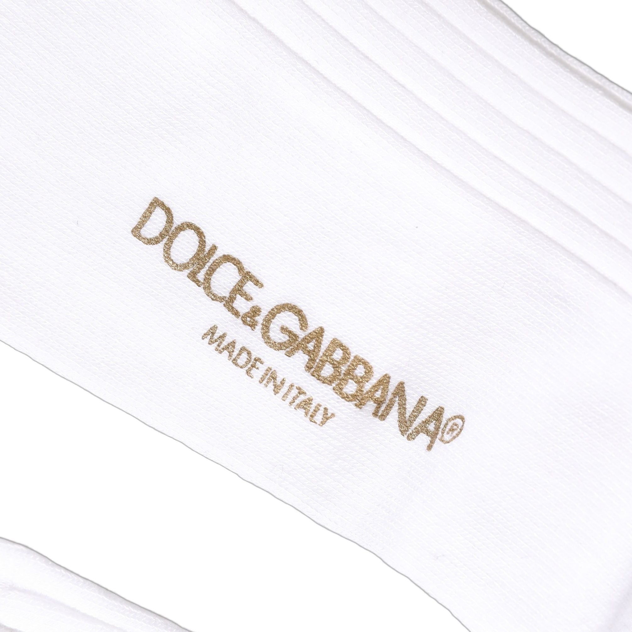 Dolce & Gabbana White Cotton Ribbed Logo Over The Calf Women Socks