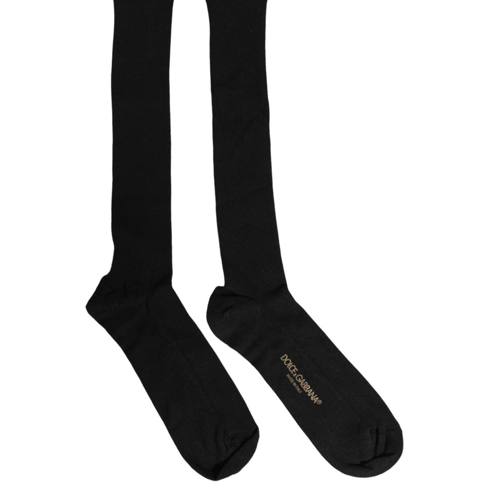 Dolce & Gabbana Black Cotton Ribbed Logo Over The Calf Women Socks