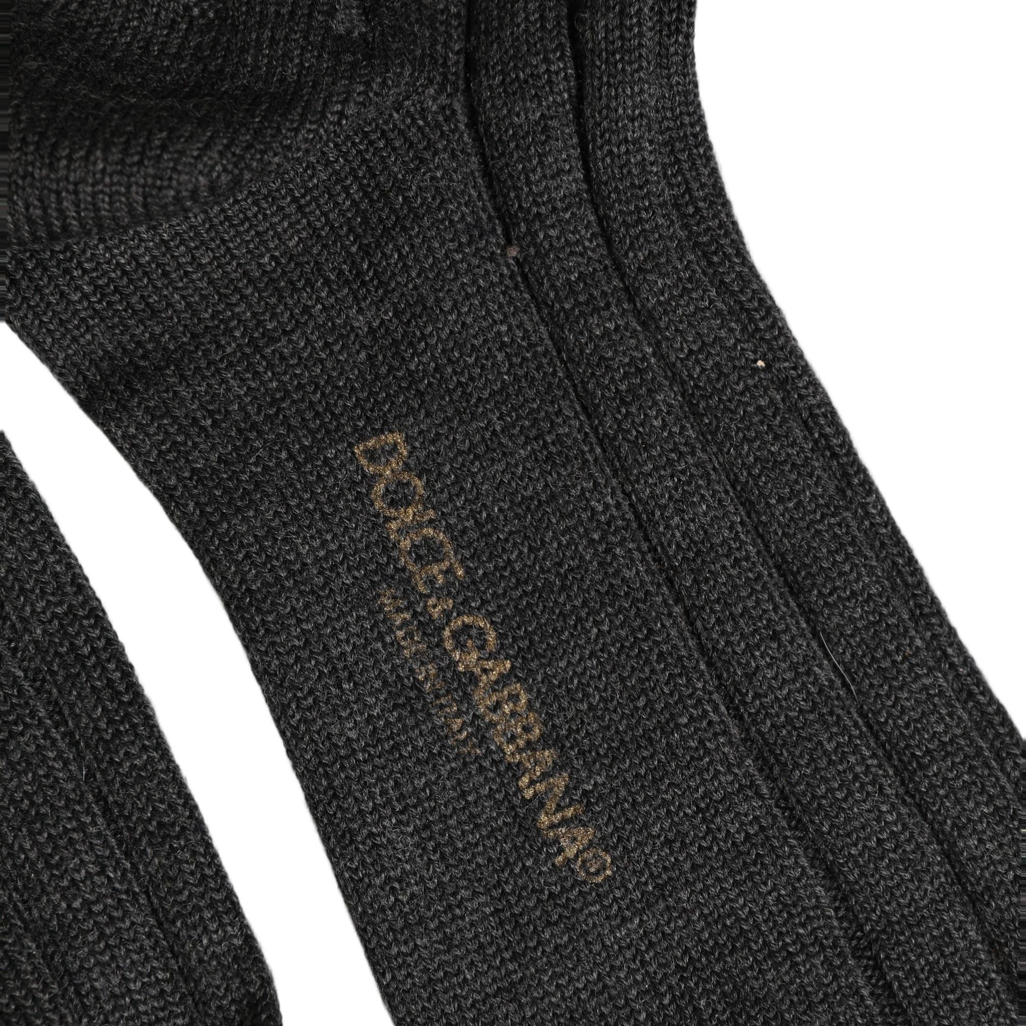 Dolce & Gabbana Dark Gray Wool Logo Calf Long Ribbed Accessory Socks