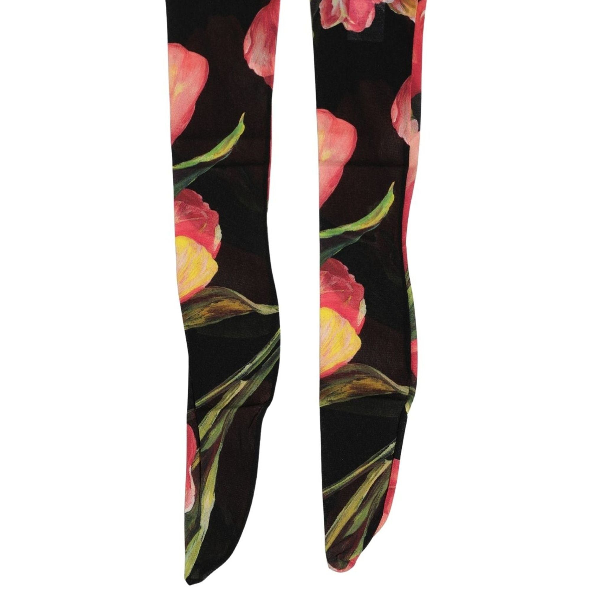 Dolce & Gabbana Black Pink Floral Tulip Nylon Stockings Socks