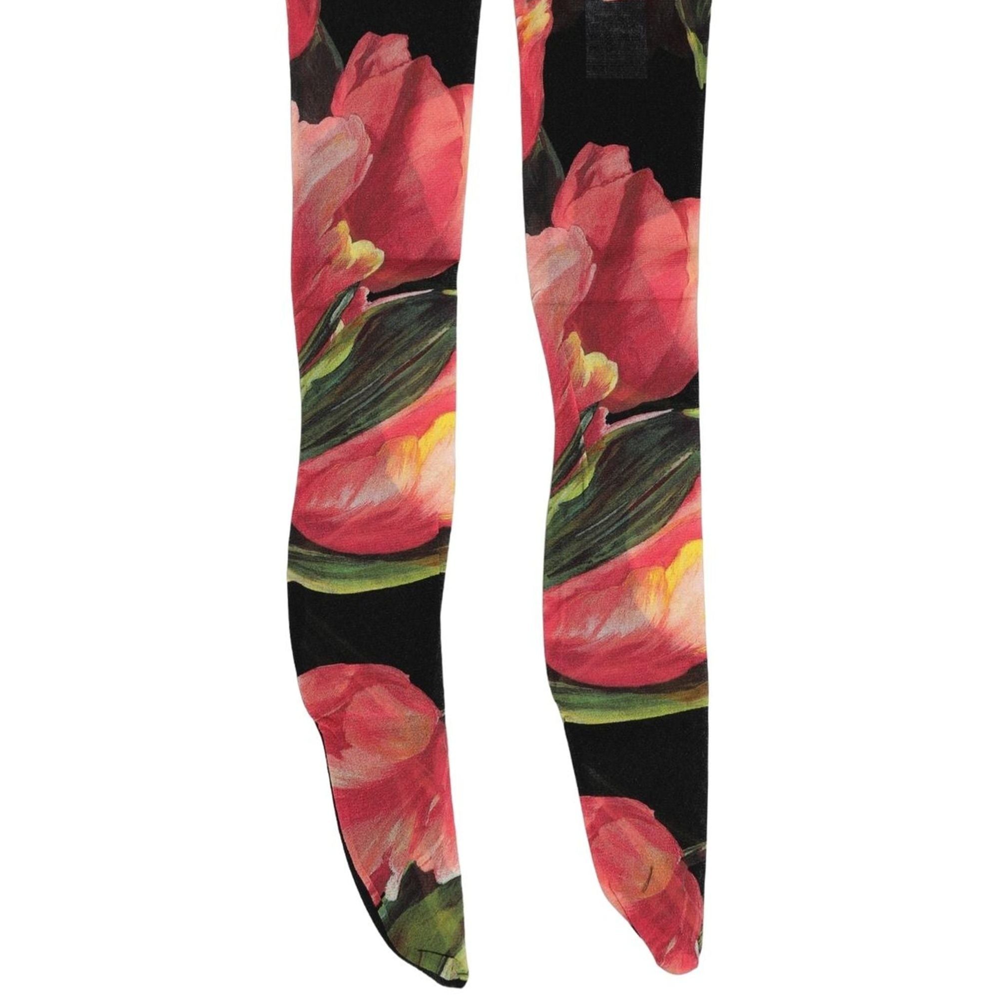 Dolce & Gabbana Black Pink Floral Tulip Nylon Stockings Socks