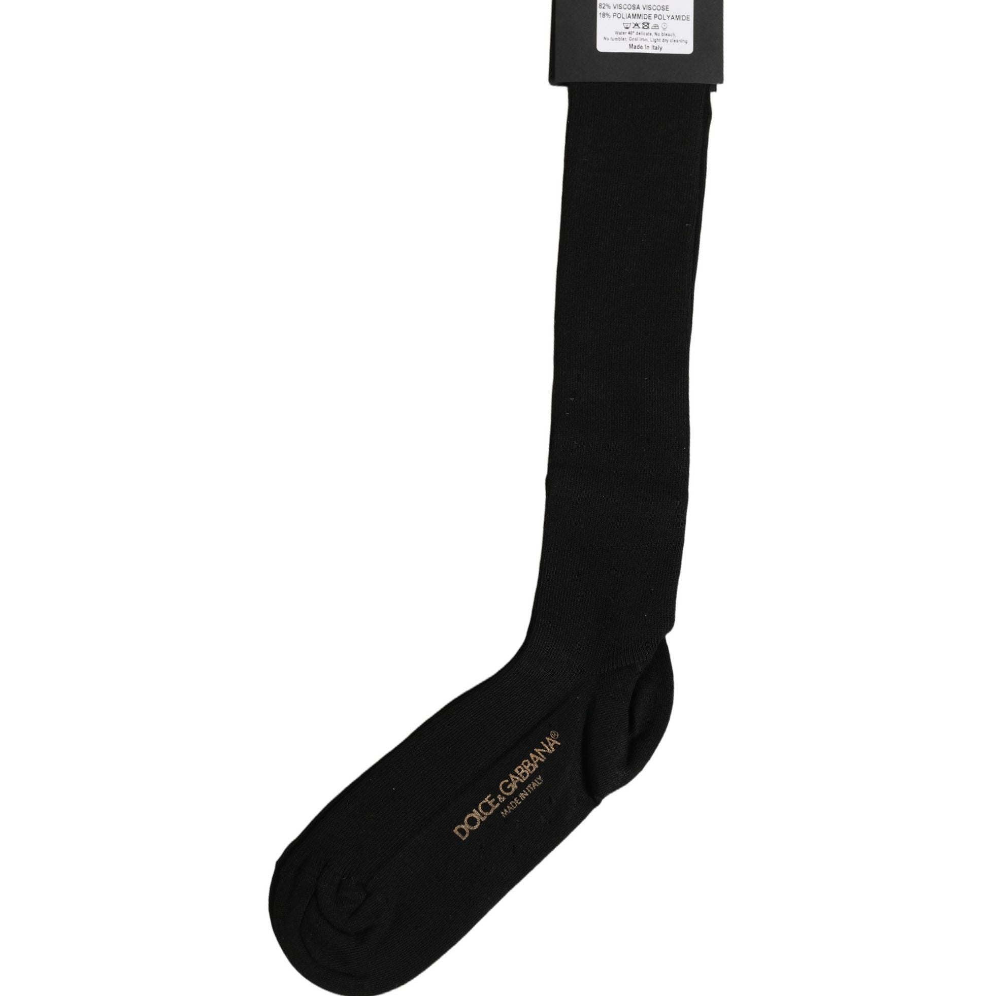 Dolce & Gabbana Black Viscose Logo Over The Calf Accessory Socks