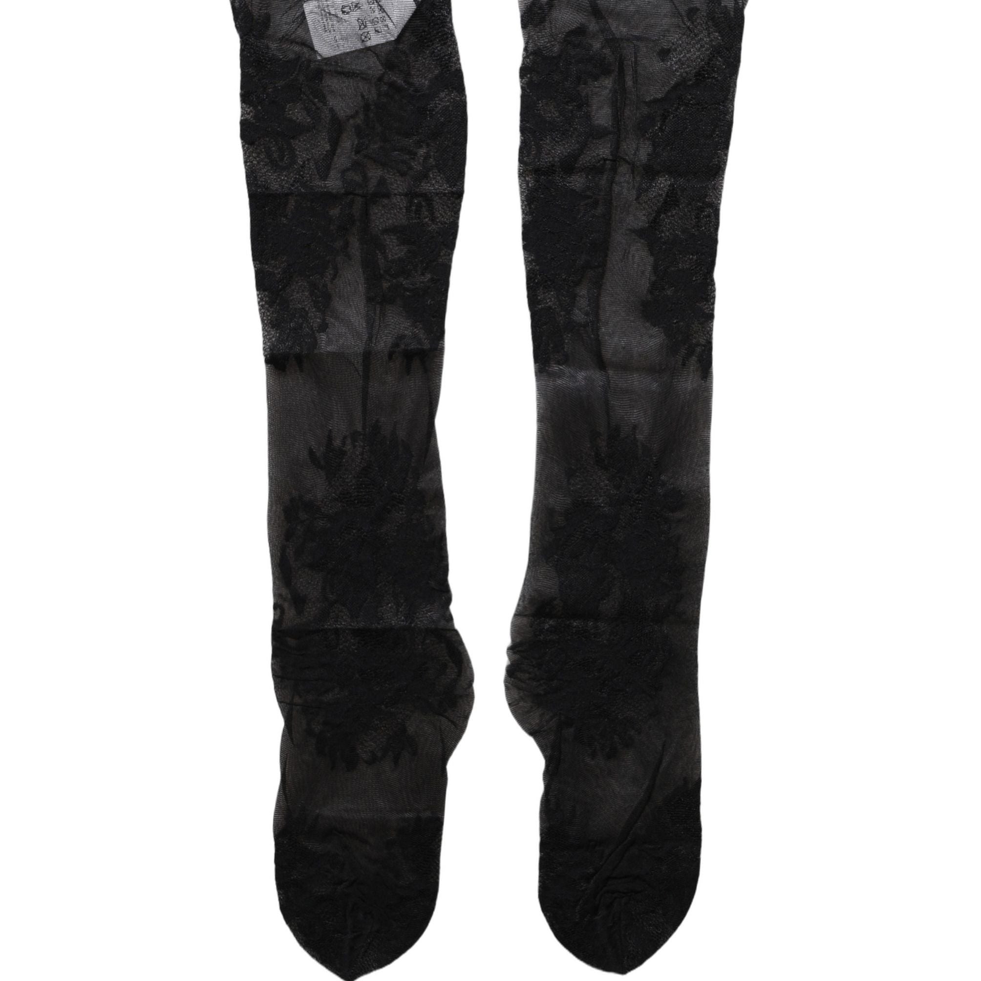 Dolce & Gabbana Black Floral Nylon Stretch Over The Calf Socks