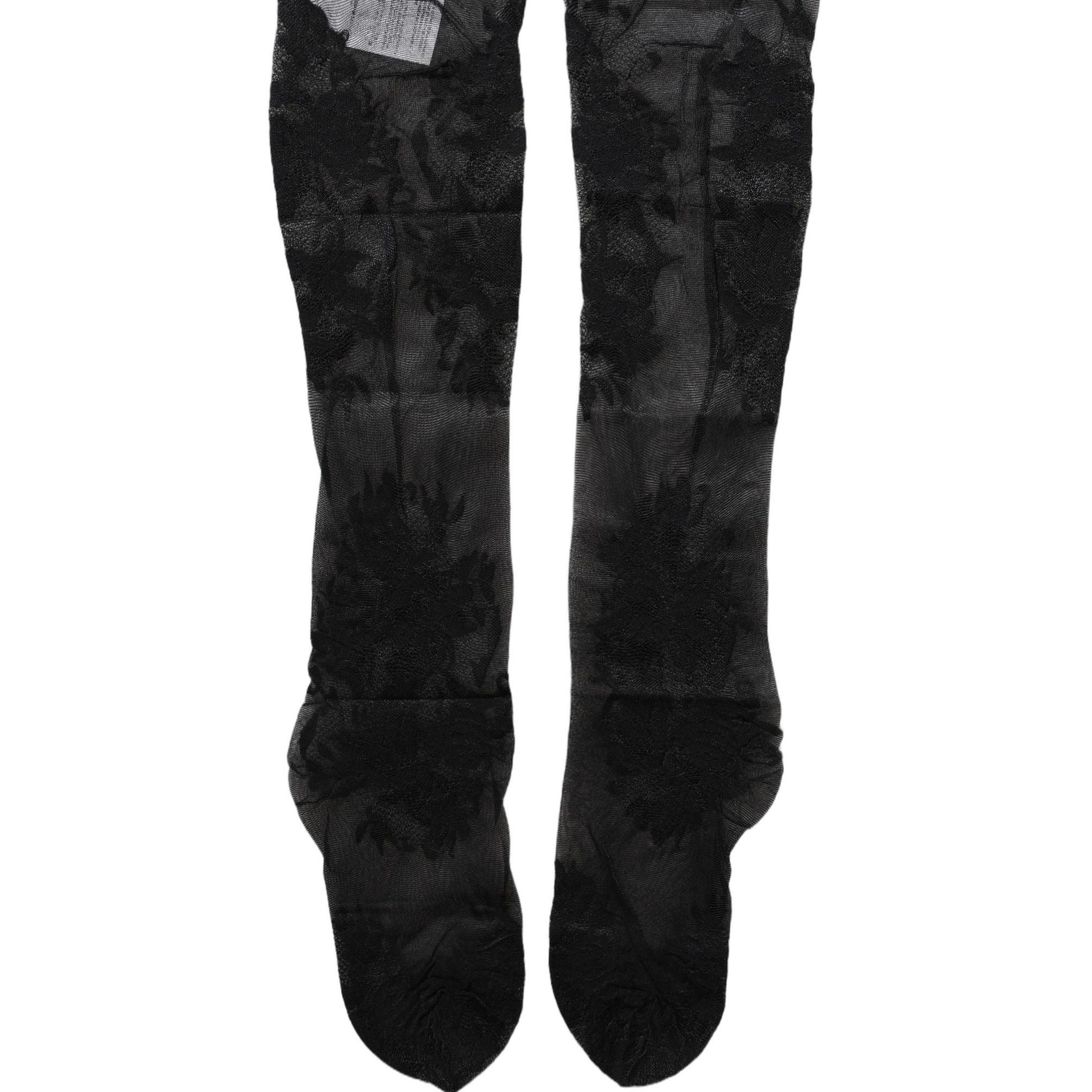 Dolce & Gabbana Black Floral Nylon Stretch Over The Calf Socks