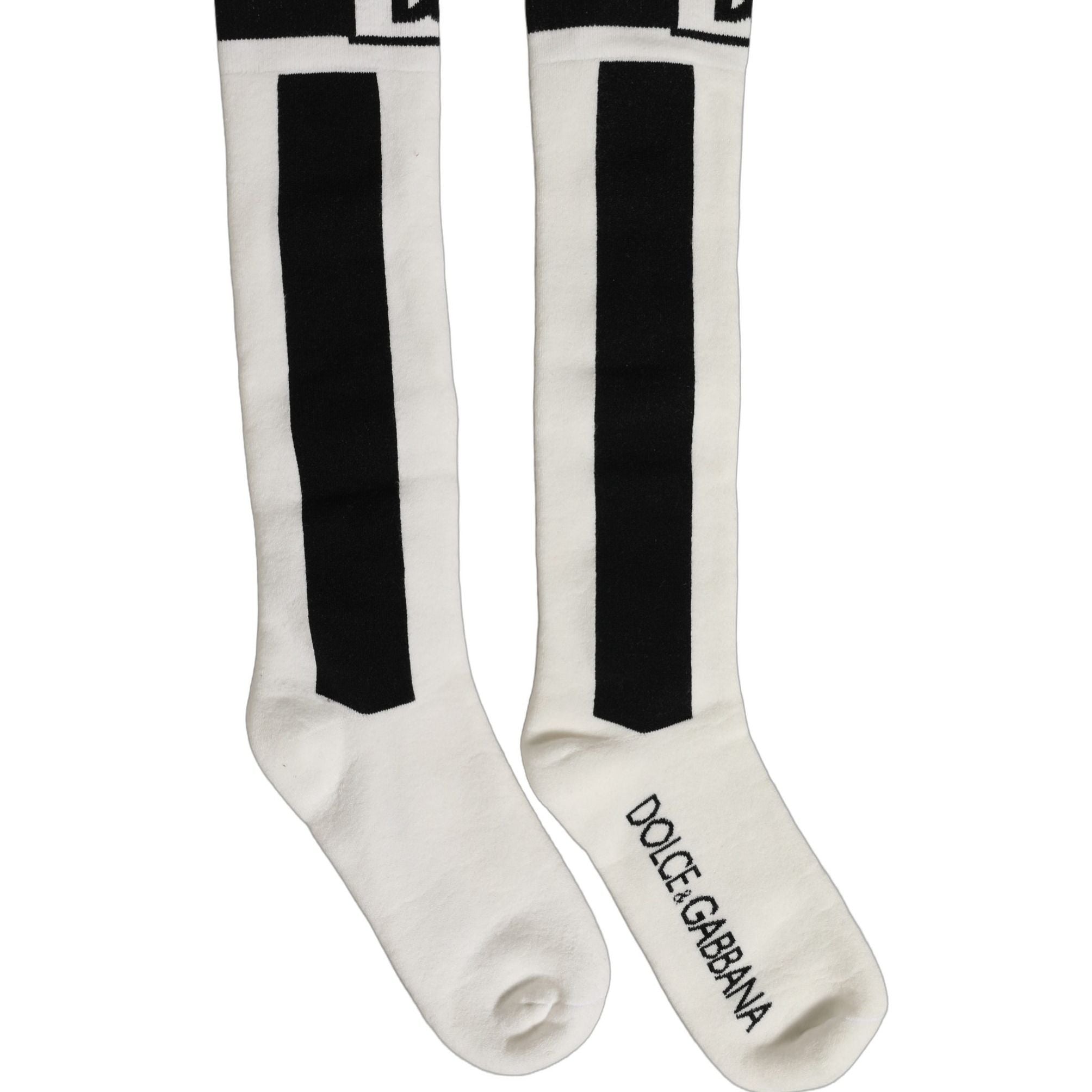Dolce & Gabbana White Black Cotton Stretch Knee High Socks