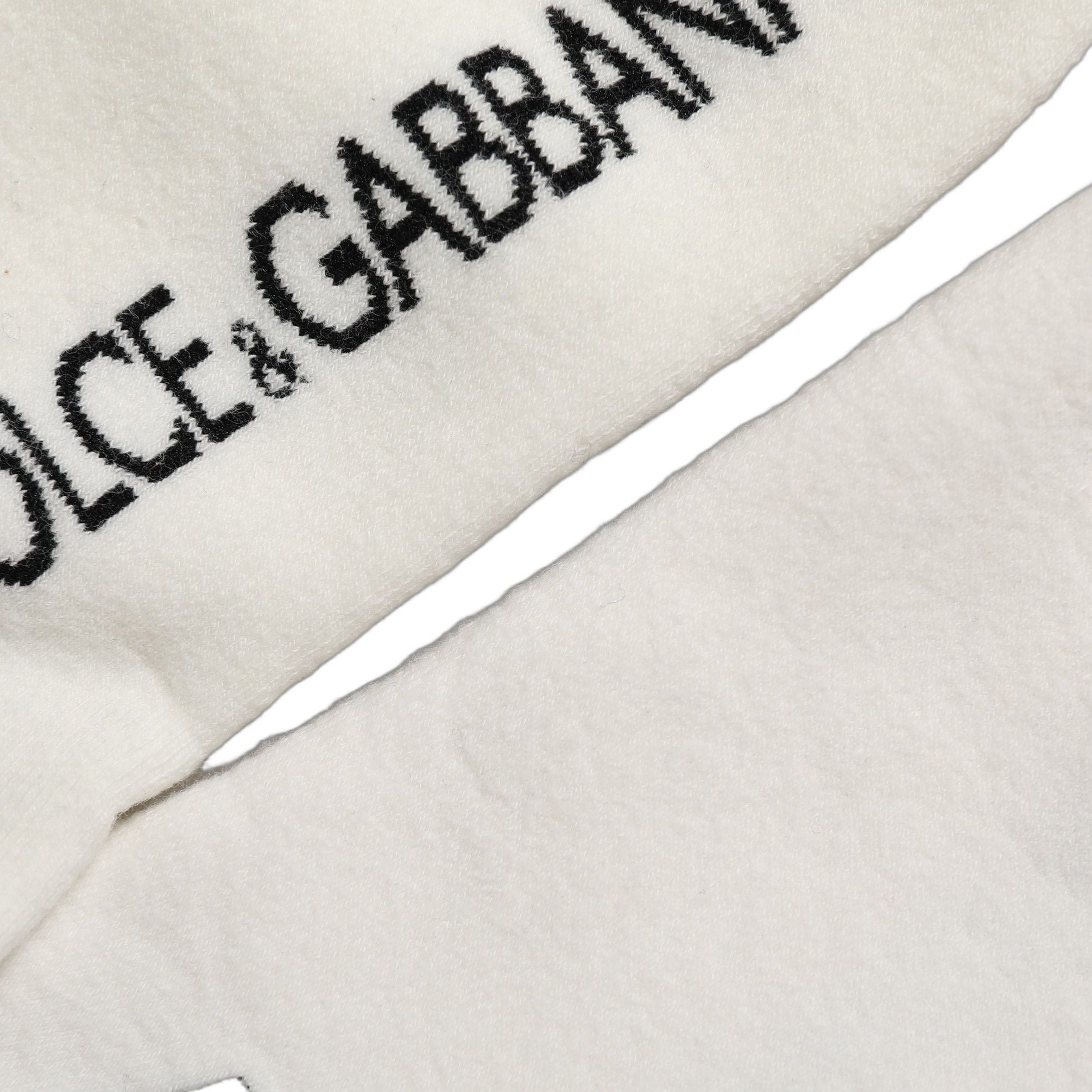 Dolce & Gabbana White Black Cotton Stretch Knee High Socks