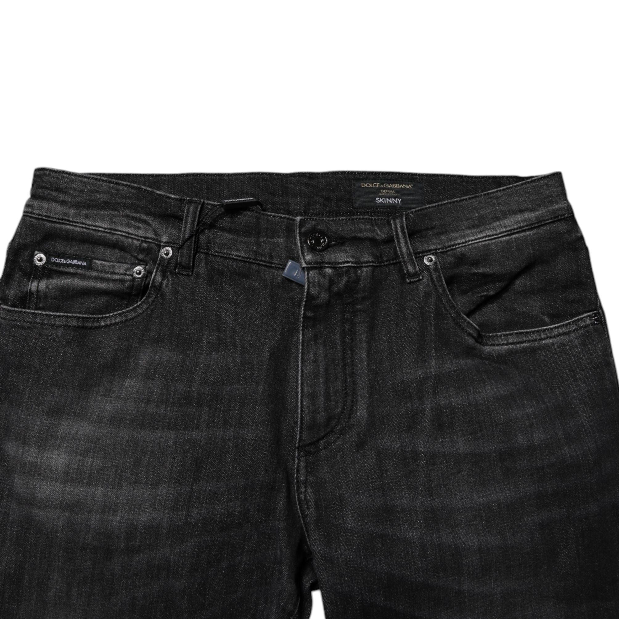 Dolce & Gabbana Dark Gray Washed Cotton Skinny Men Denim Jeans