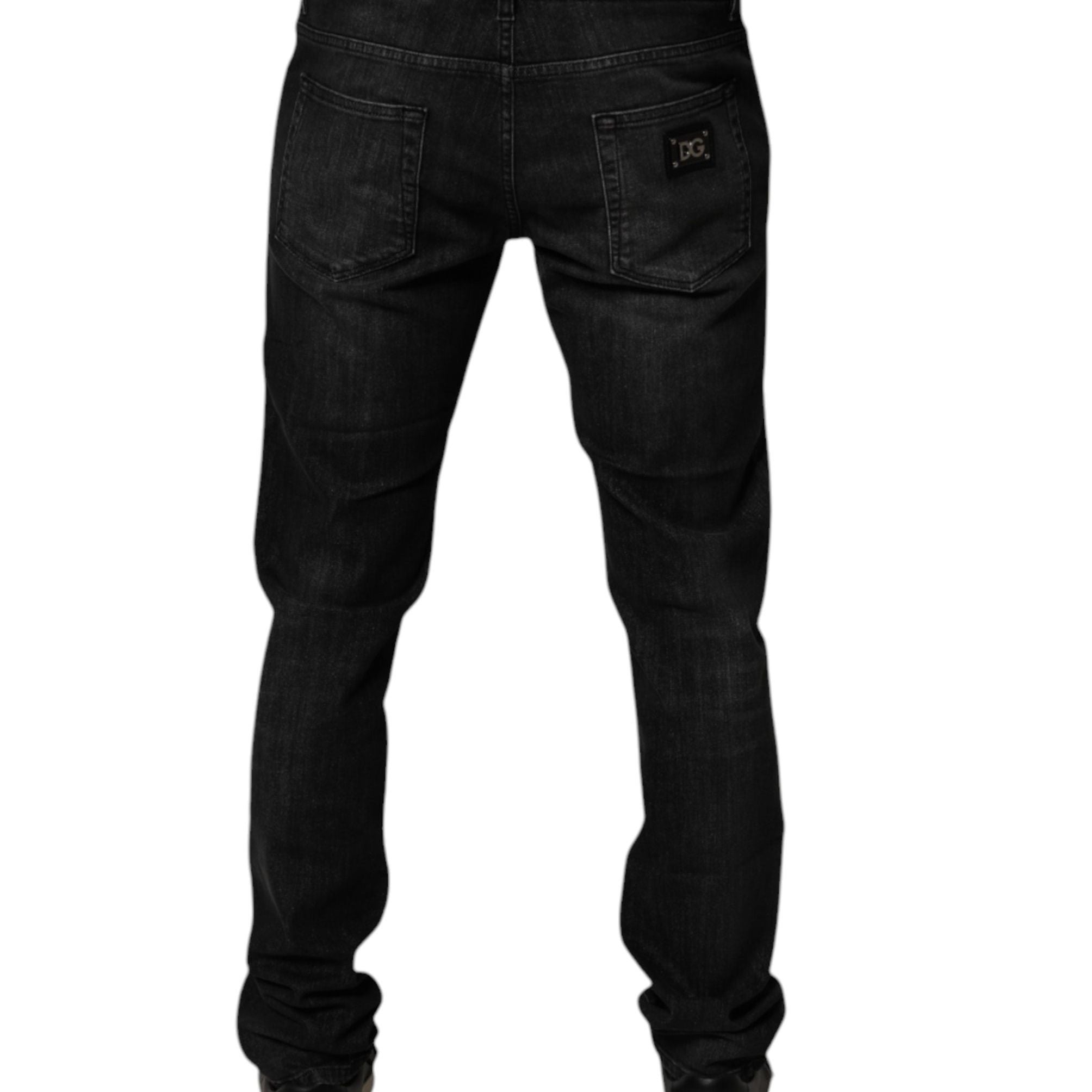 Dolce & Gabbana Dark Gray Washed Cotton Skinny Men Denim Jeans