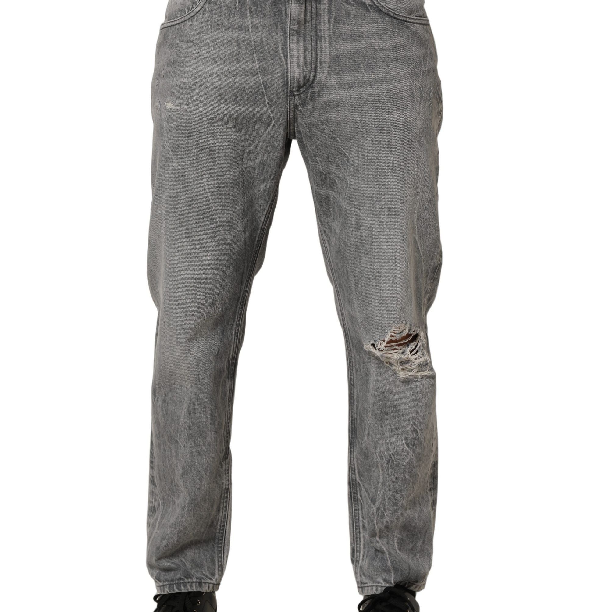 Dolce & Gabbana Grey Distressed Straight Leg Men Denim Jeans