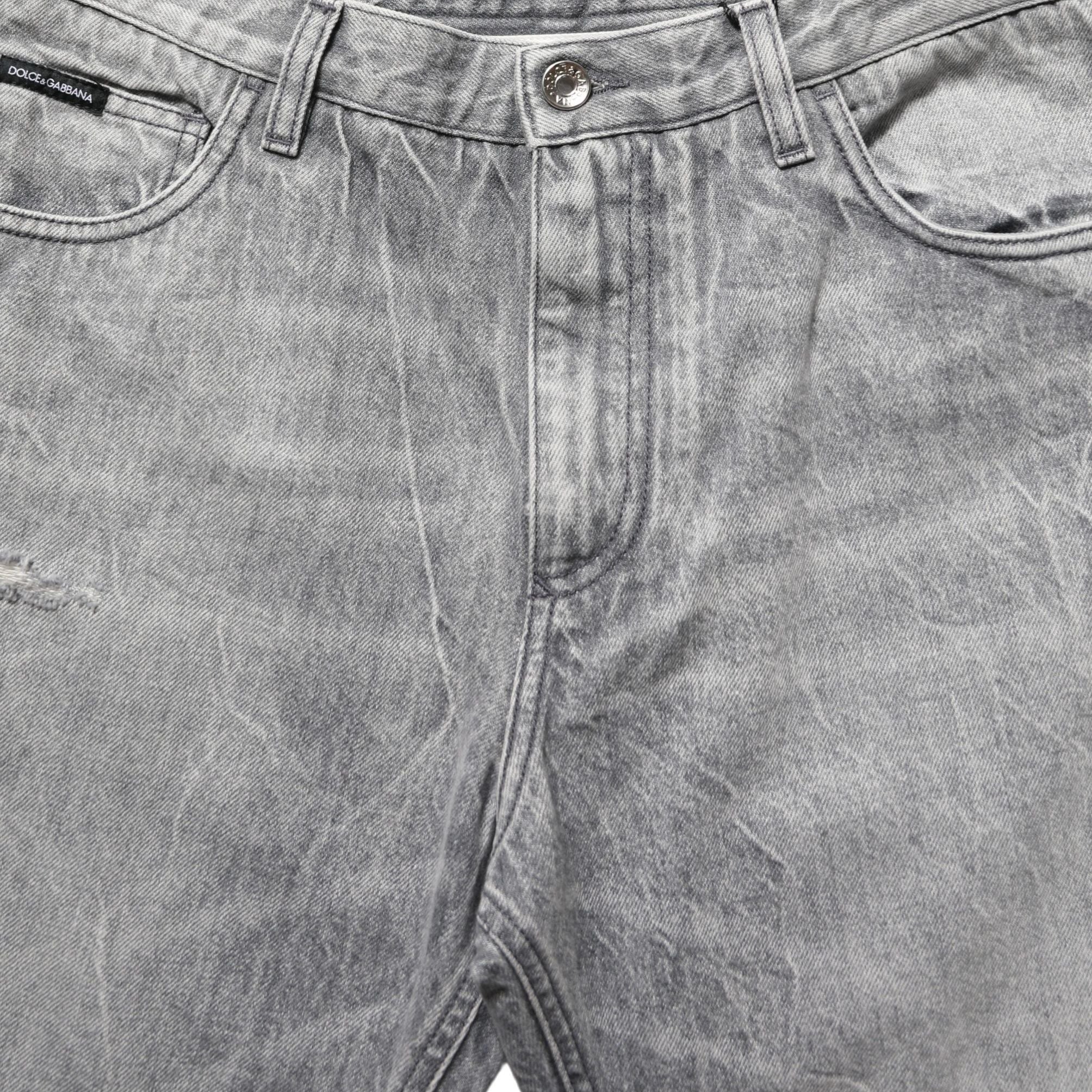 Dolce & Gabbana Grey Distressed Straight Leg Men Denim Jeans