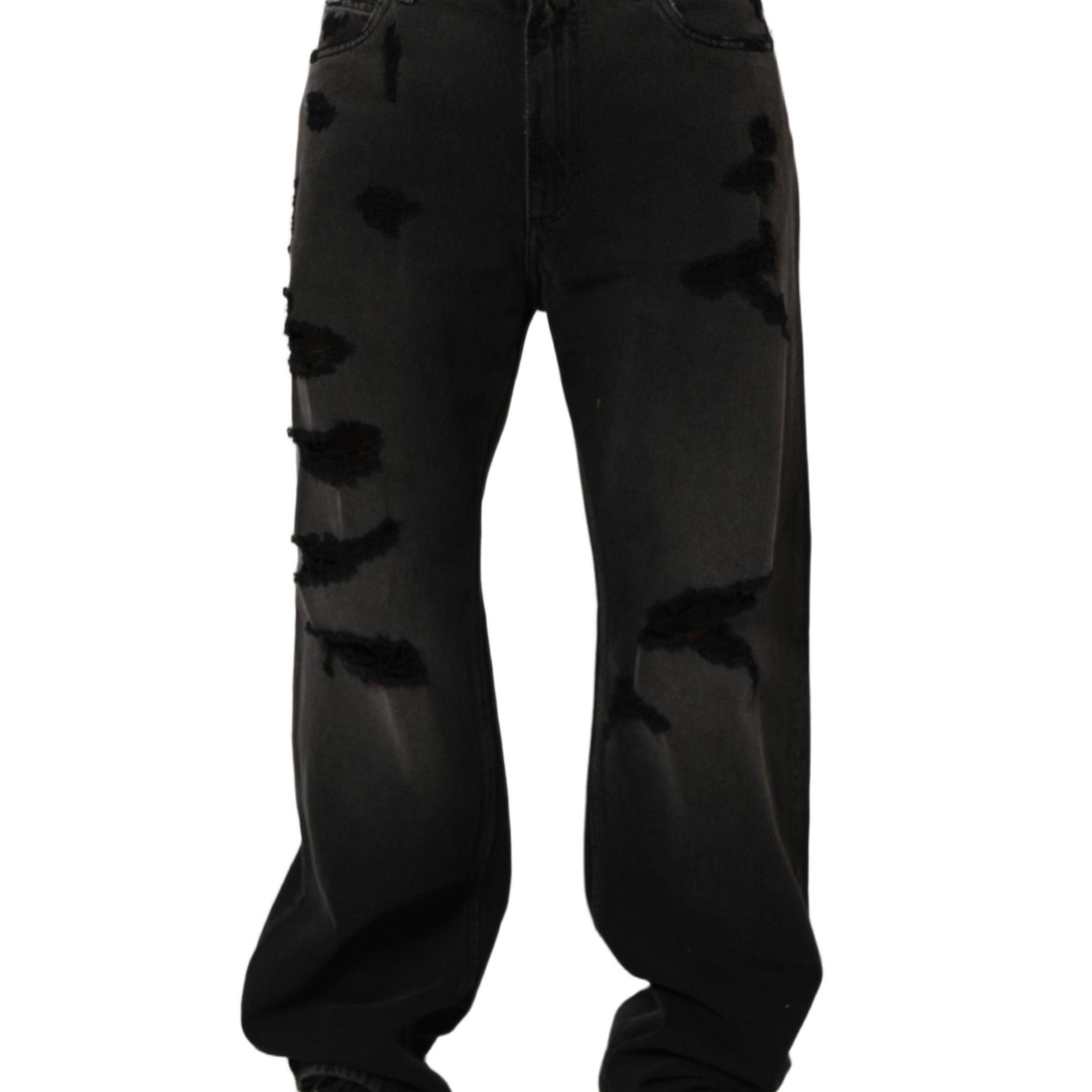 Dolce & Gabbana Dark Gray Distressed Oversize Men Denim Jeans