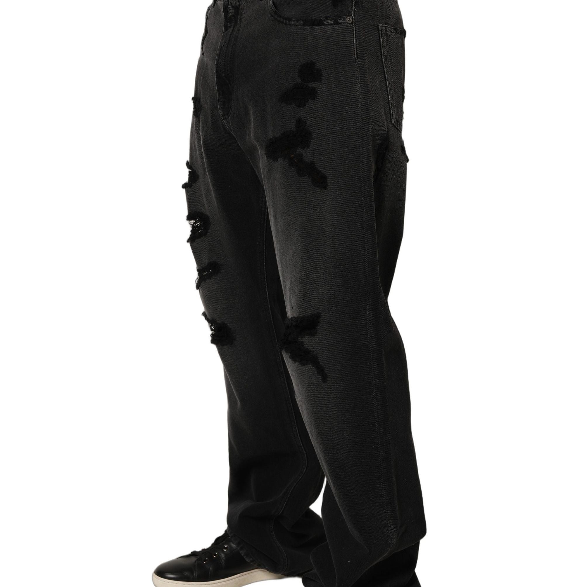 Dolce & Gabbana Dark Gray Distressed Oversize Men Denim Jeans