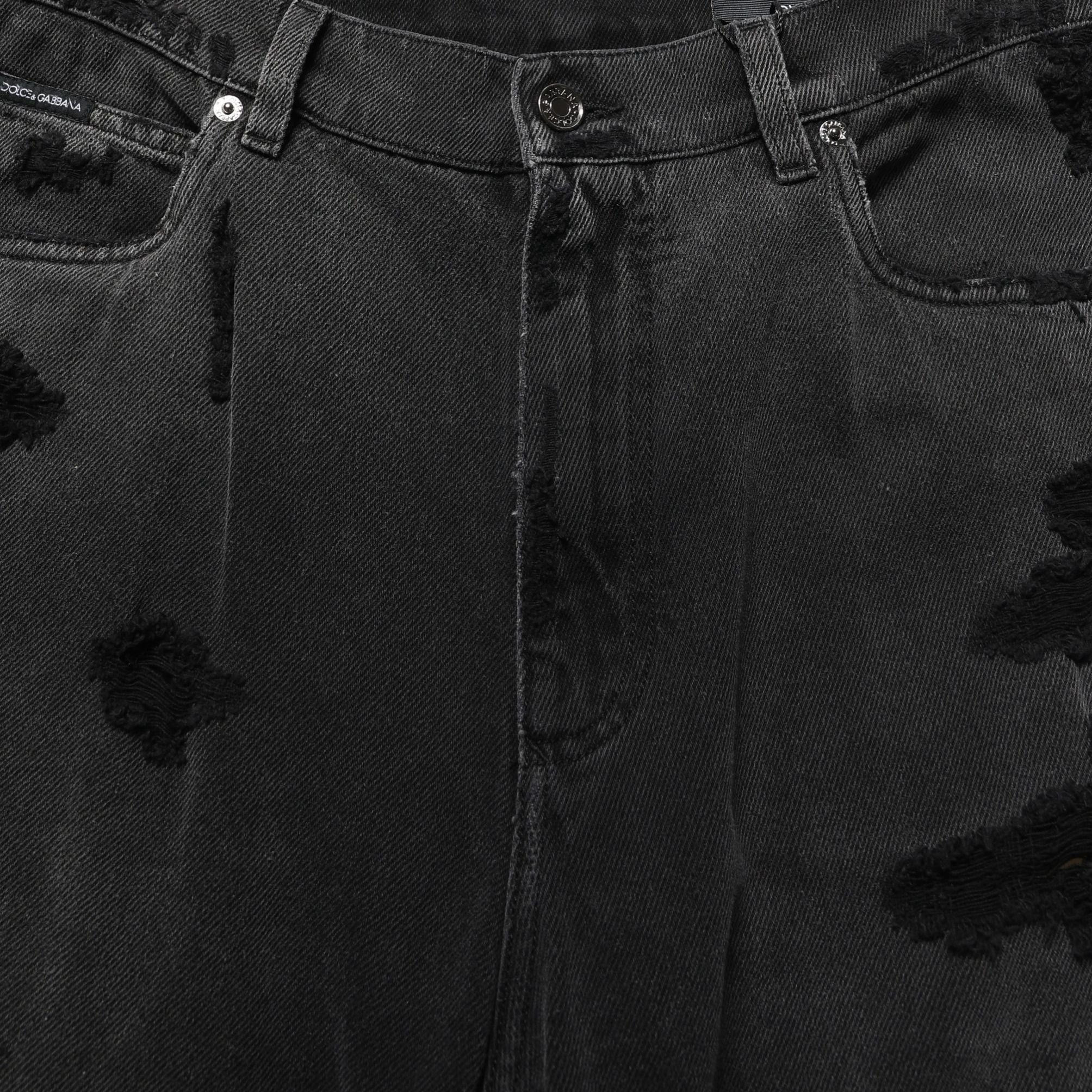 Dolce & Gabbana Dark Gray Distressed Oversize Men Denim Jeans