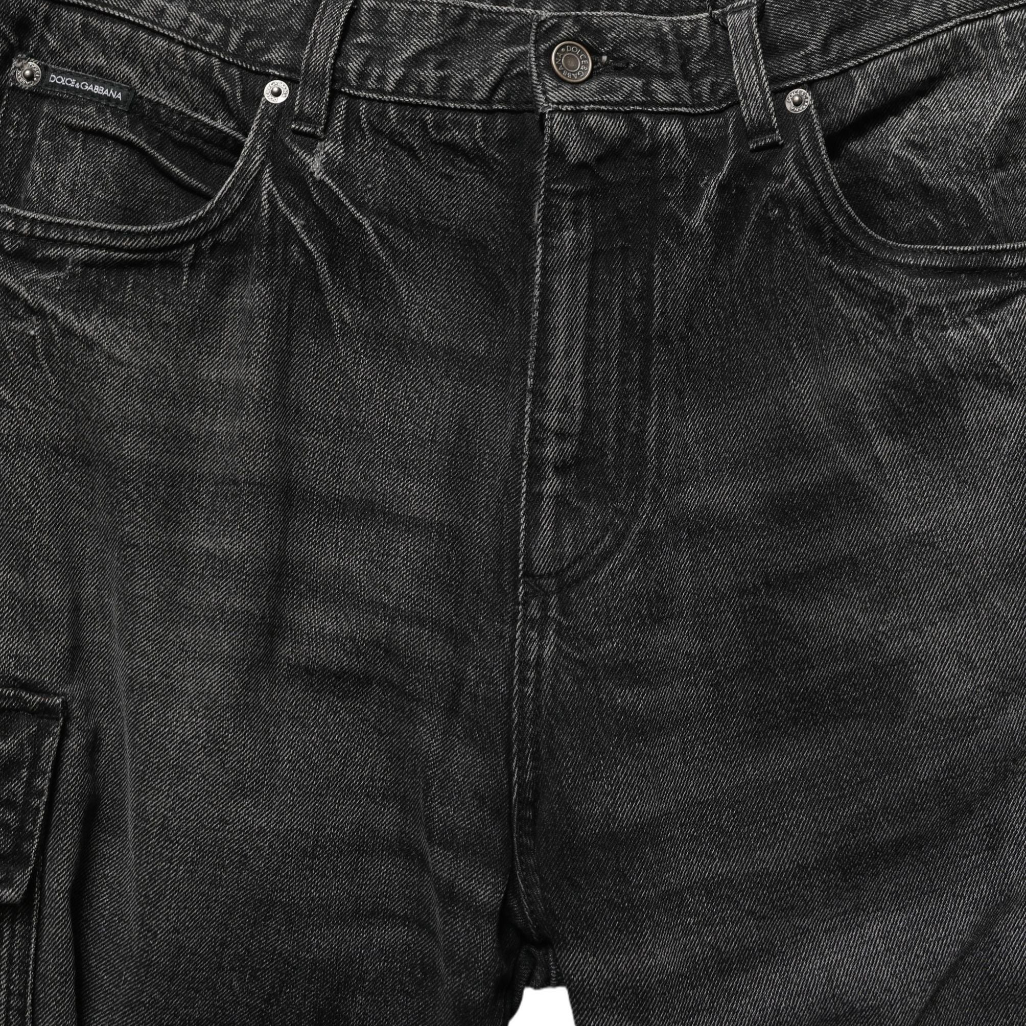 Dolce & Gabbana Dark Gray Cotton Baggy Cargo Men Denim Jeans