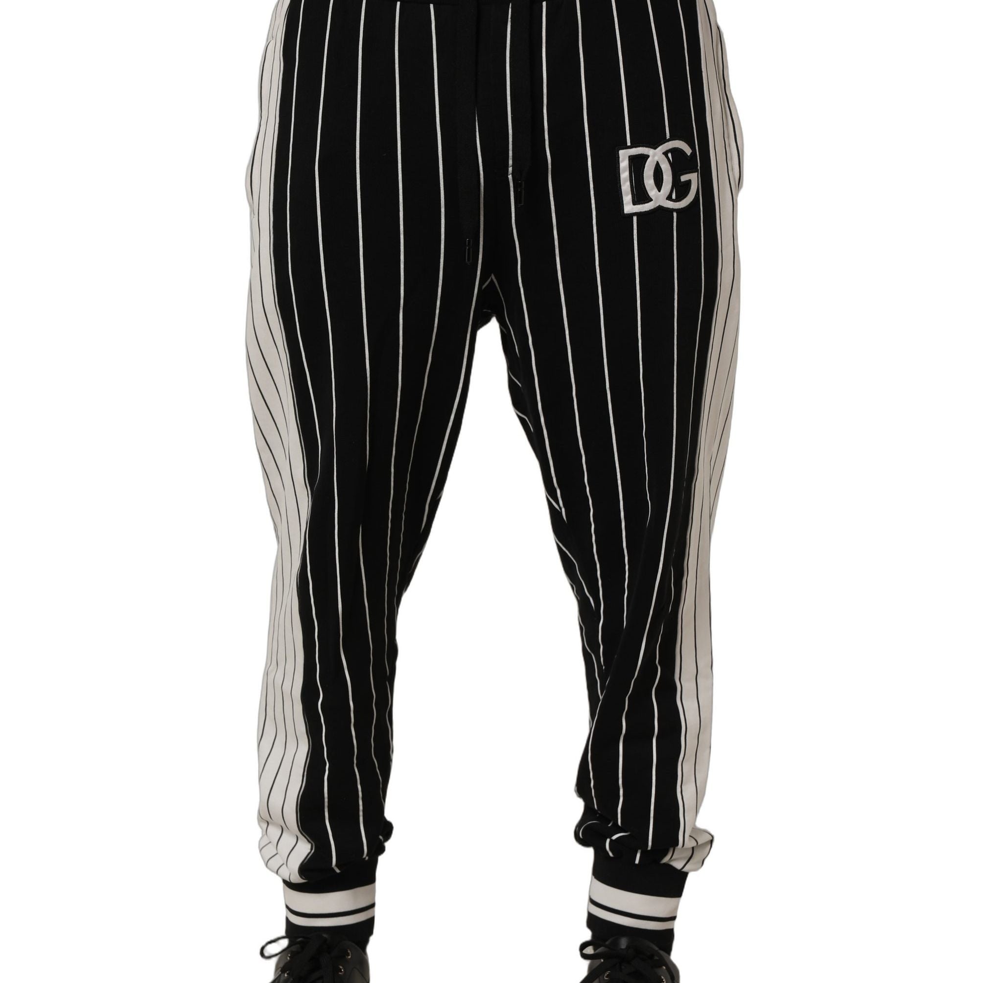 Dolce & Gabbana Black Striped DG Patch Men Sweatpants Pants