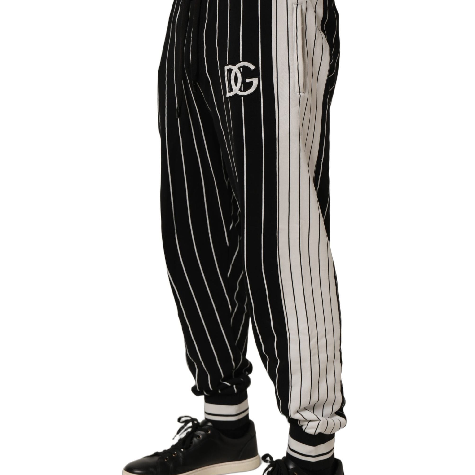 Dolce & Gabbana Black Striped DG Patch Men Sweatpants Pants