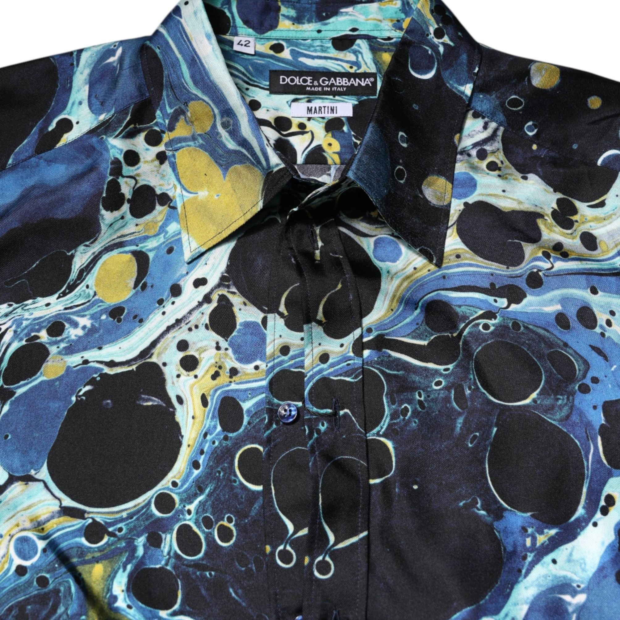Dolce & Gabbana Blue Marble Print MARTINI Dress Formal Shirt