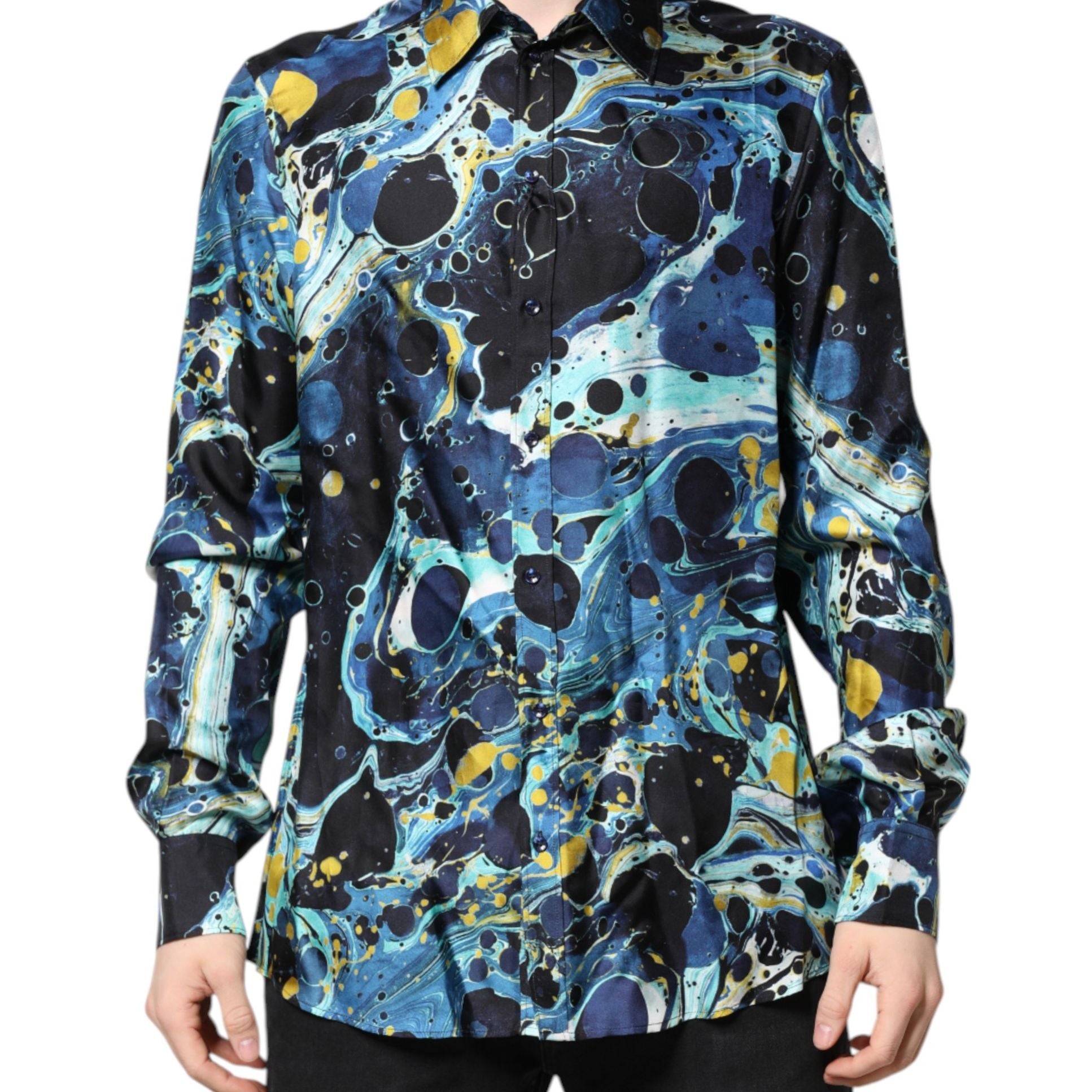 Dolce & Gabbana Blue Marble Print MARTINI Dress Formal Shirt