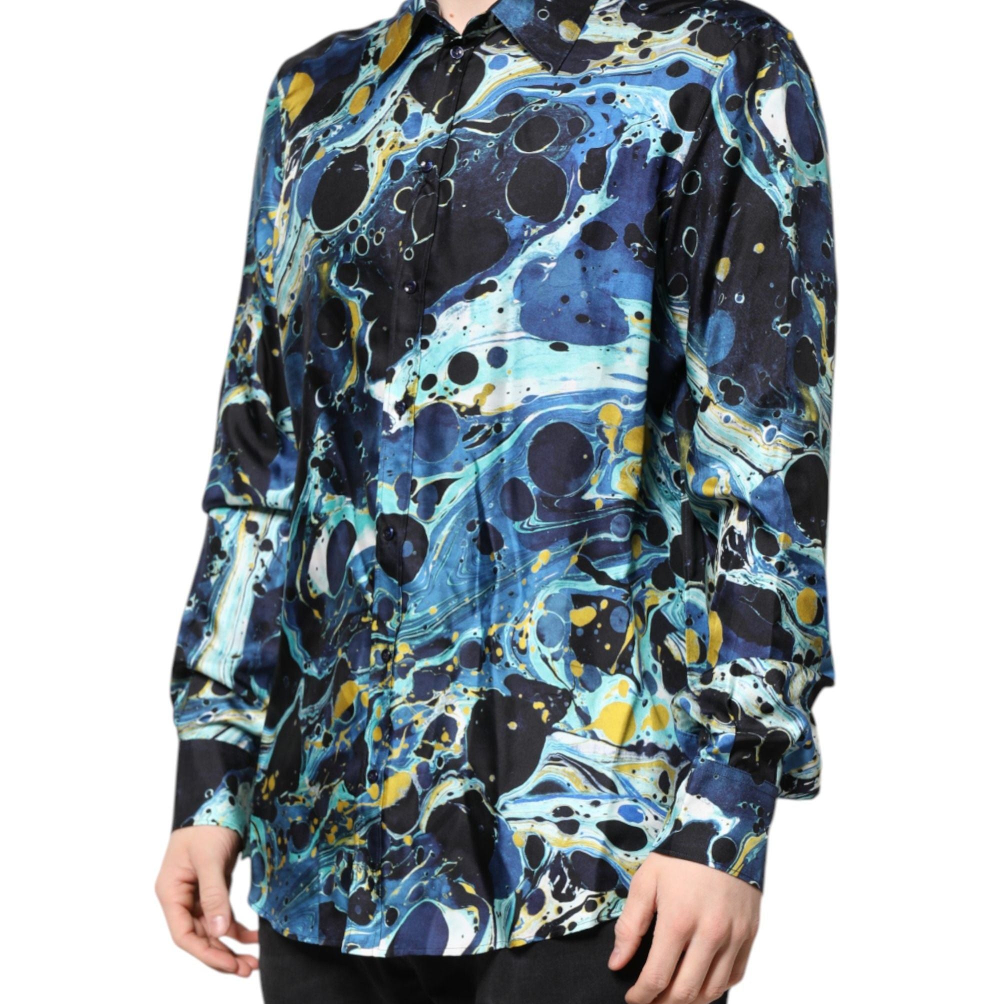 Dolce & Gabbana Blue Marble Print MARTINI Dress Formal Shirt