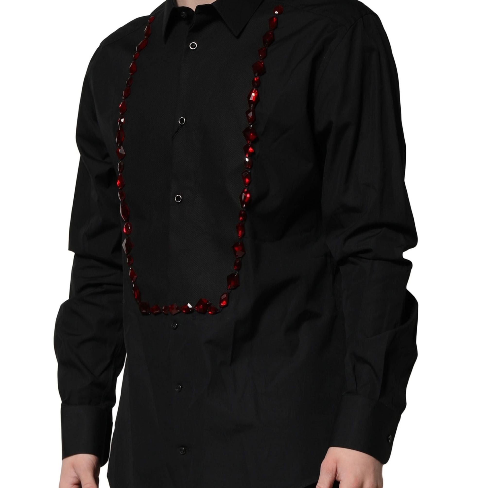 Dolce & Gabbana Black Crystal Embellished GOLD Dress Shirt