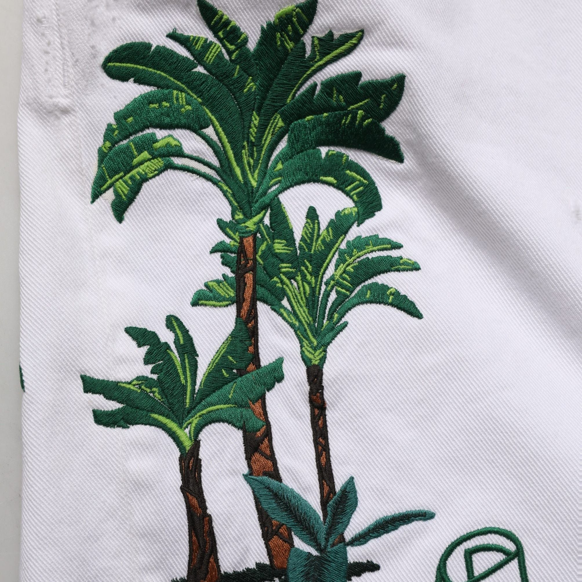 Dolce & Gabbana White Palm Embroidery Denim Bermuda Shorts