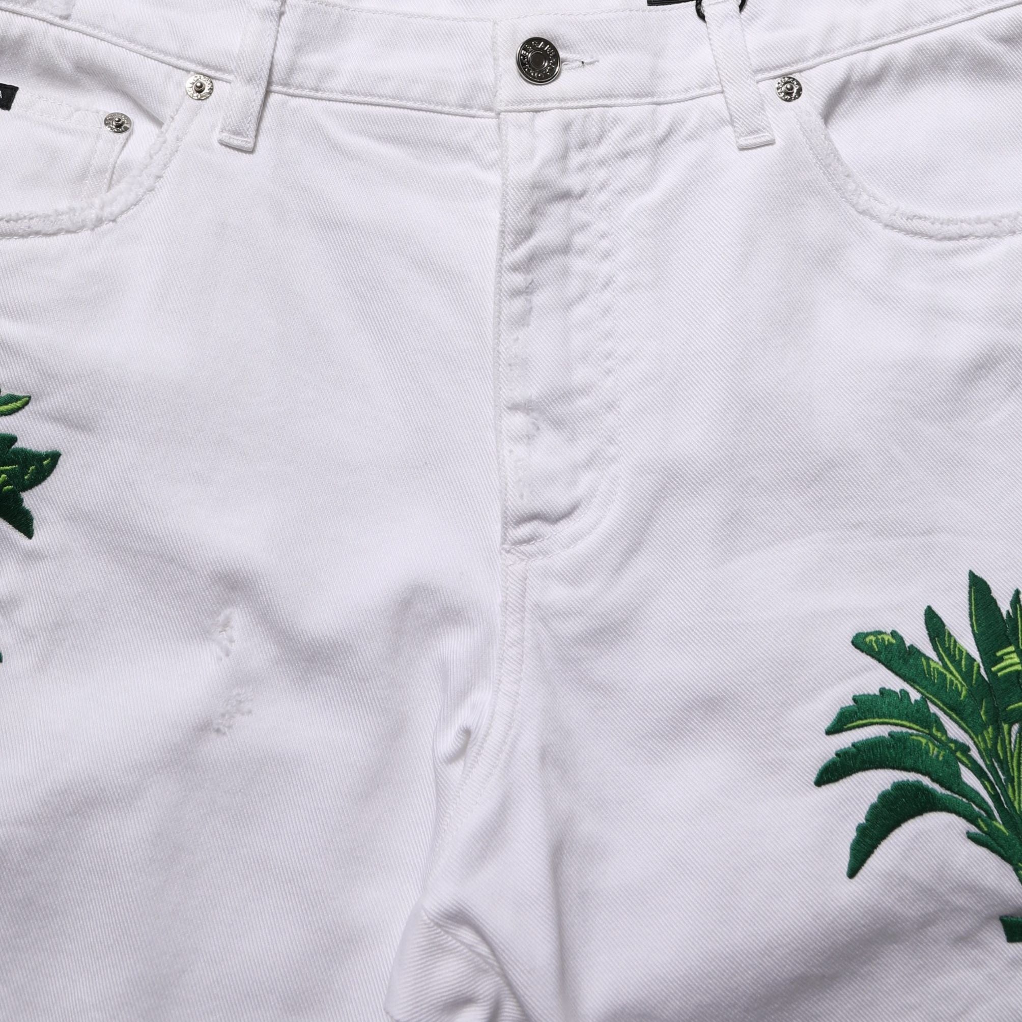 Dolce & Gabbana White Palm Embroidery Denim Bermuda Shorts