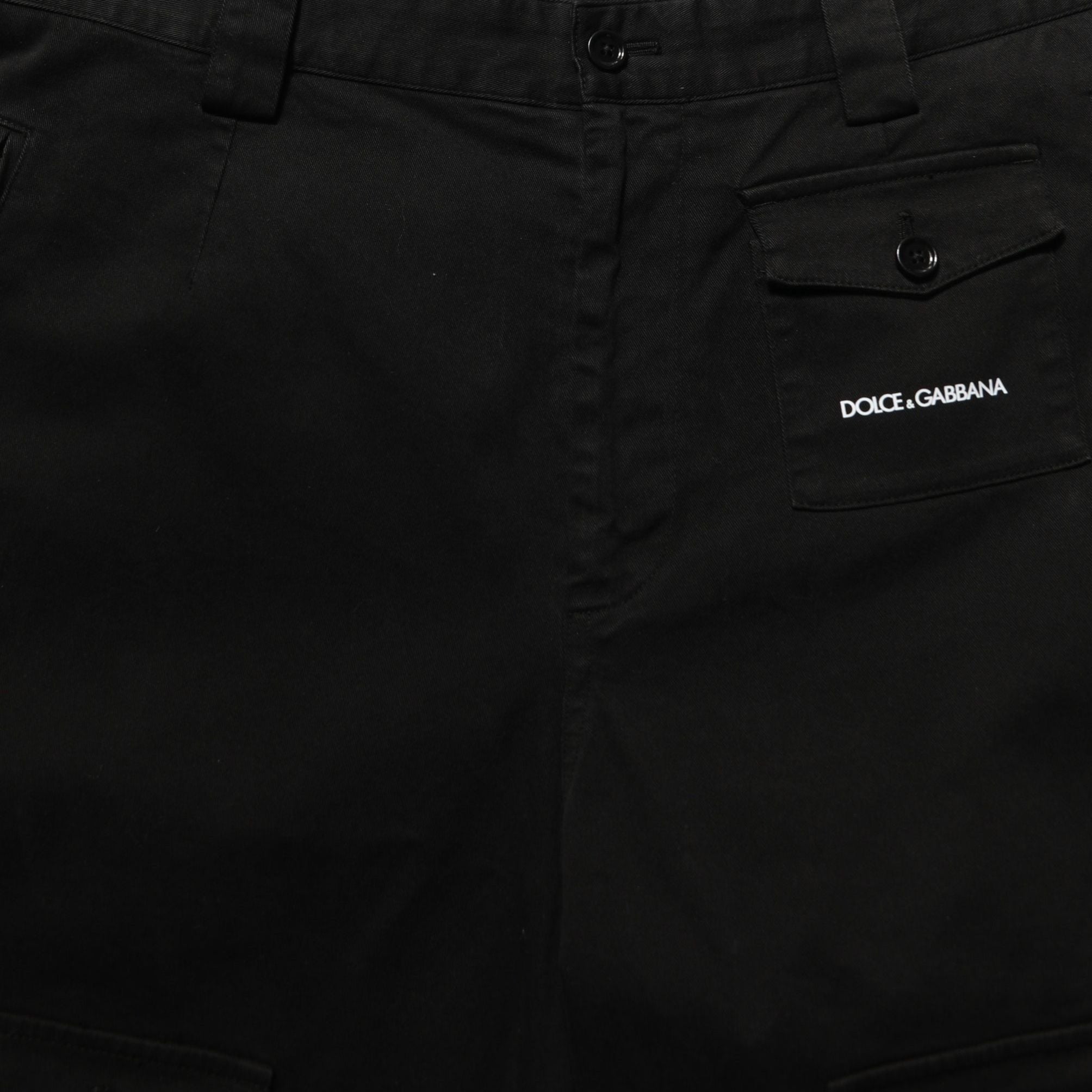 Dolce & Gabbana Black Cotton Mid Waist Men Cargo Shorts