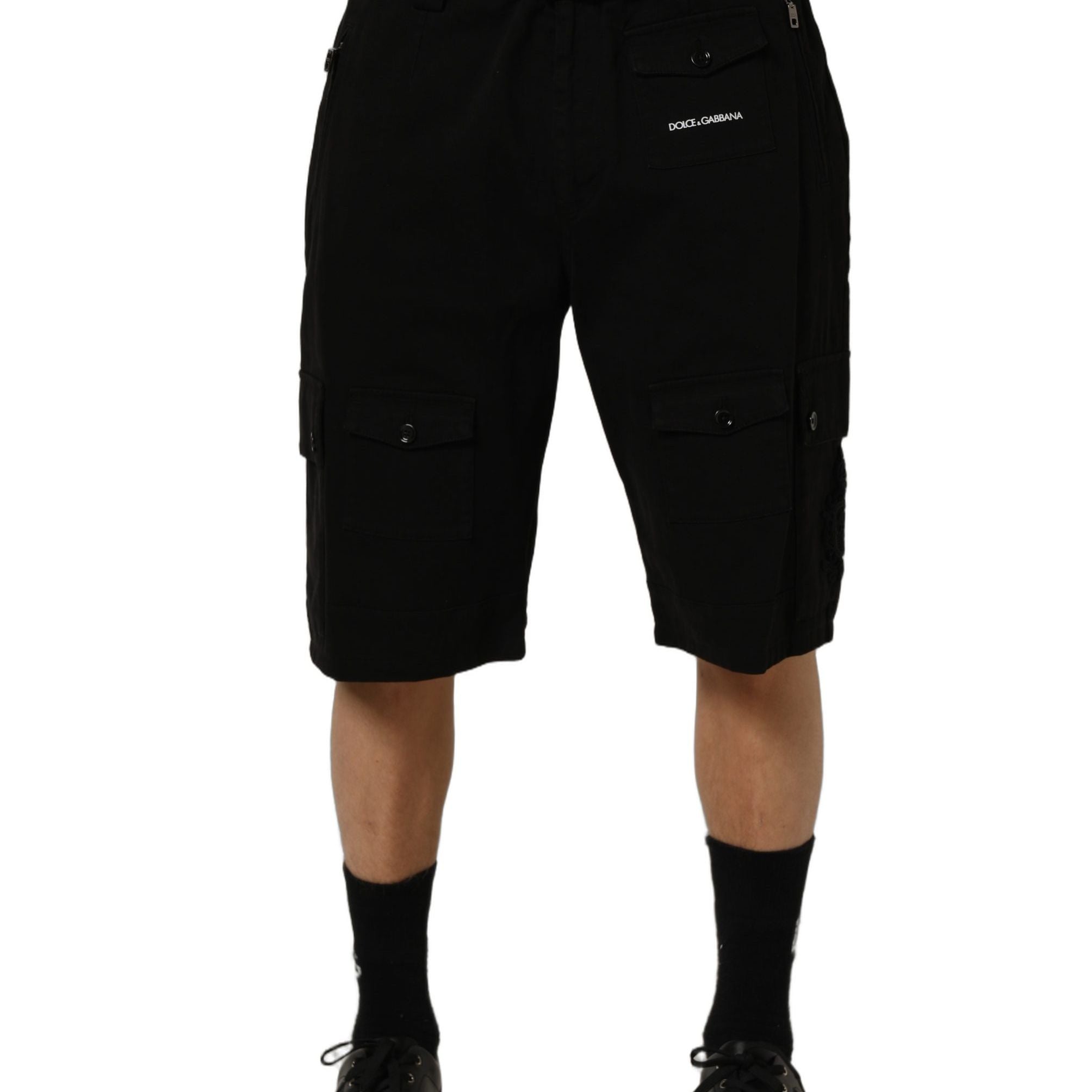 Dolce & Gabbana Black Cotton Mid Waist Men Cargo Shorts