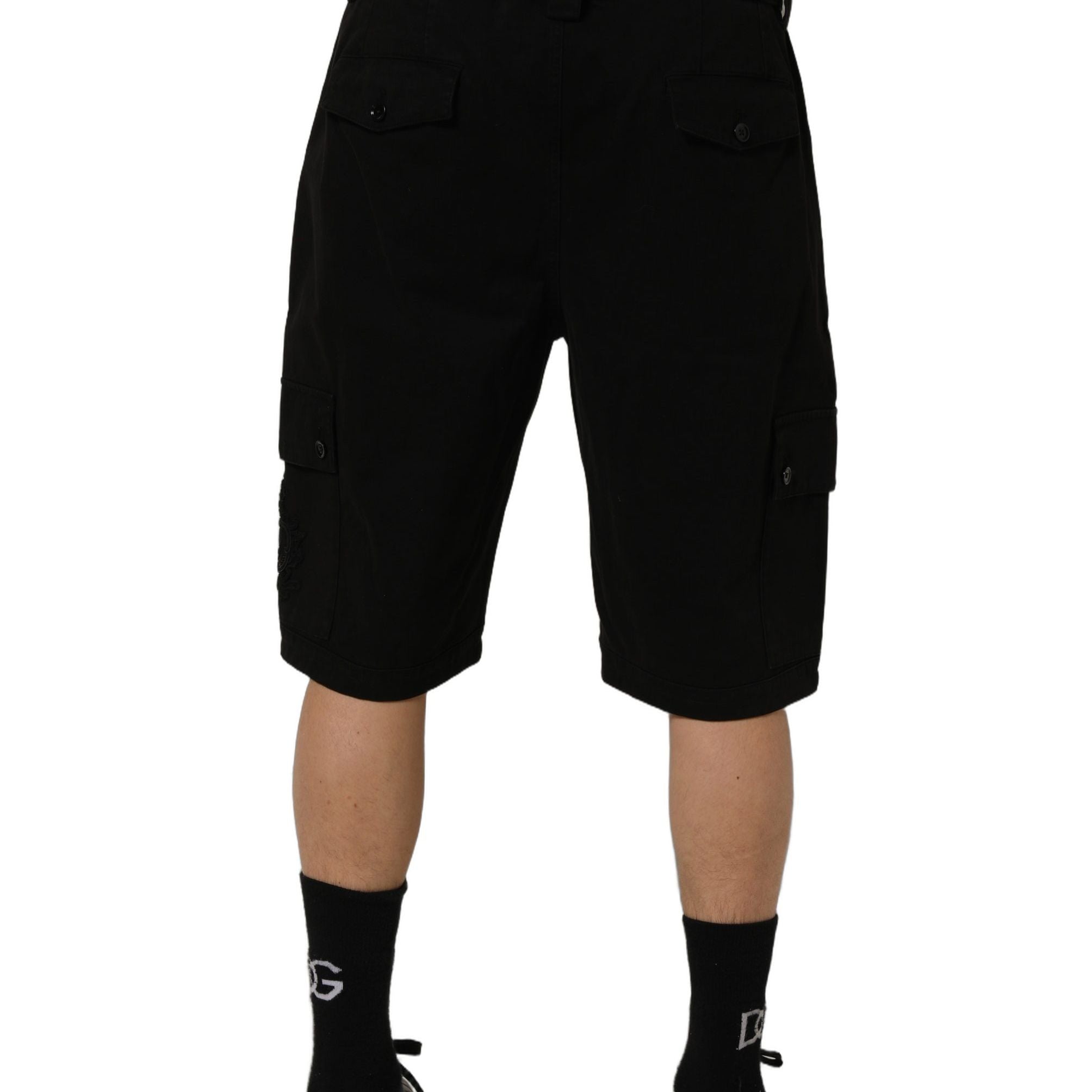 Dolce & Gabbana Black Cotton Mid Waist Men Cargo Shorts