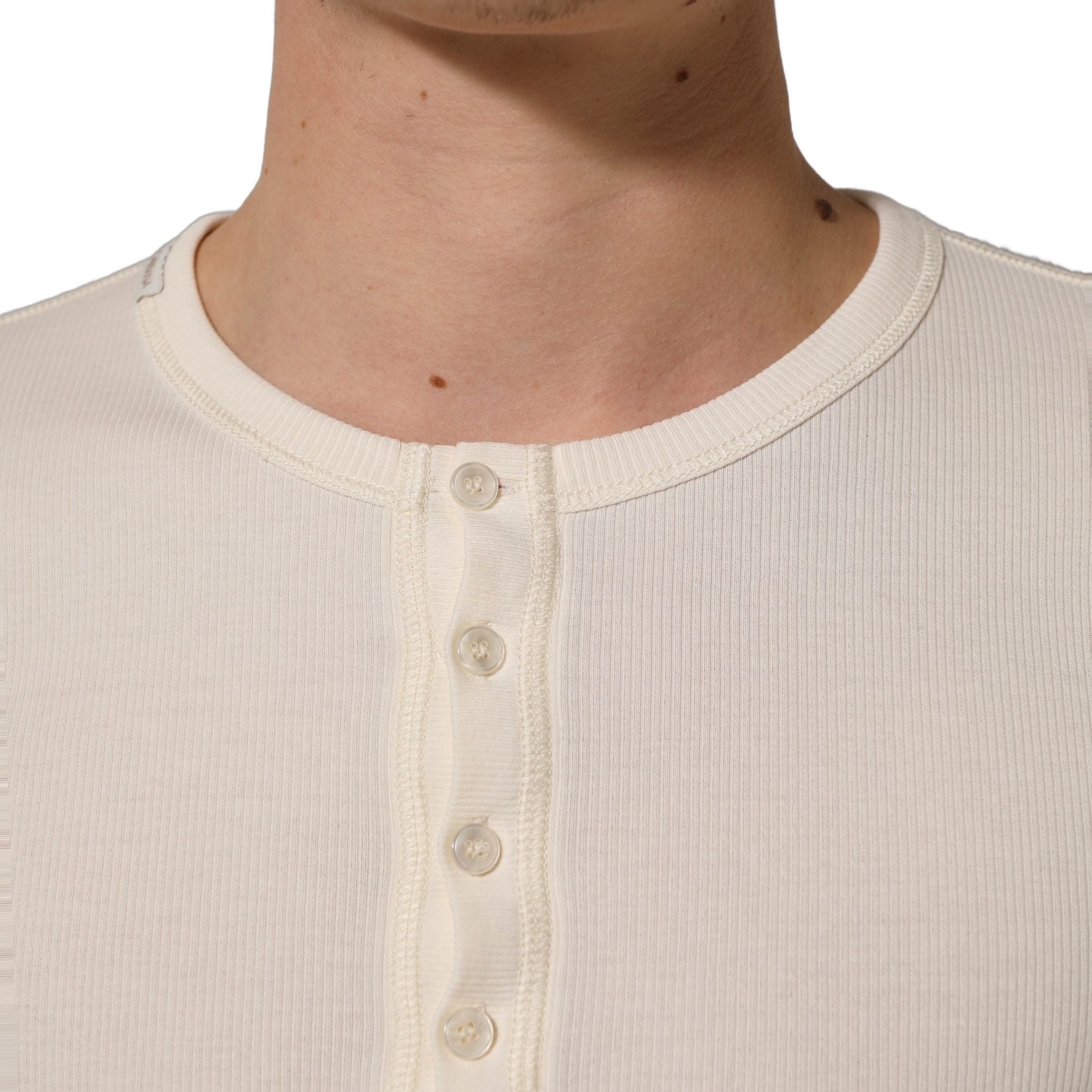 Dolce & Gabbana Off White Cotton Henley Long Sleeves T-shirt