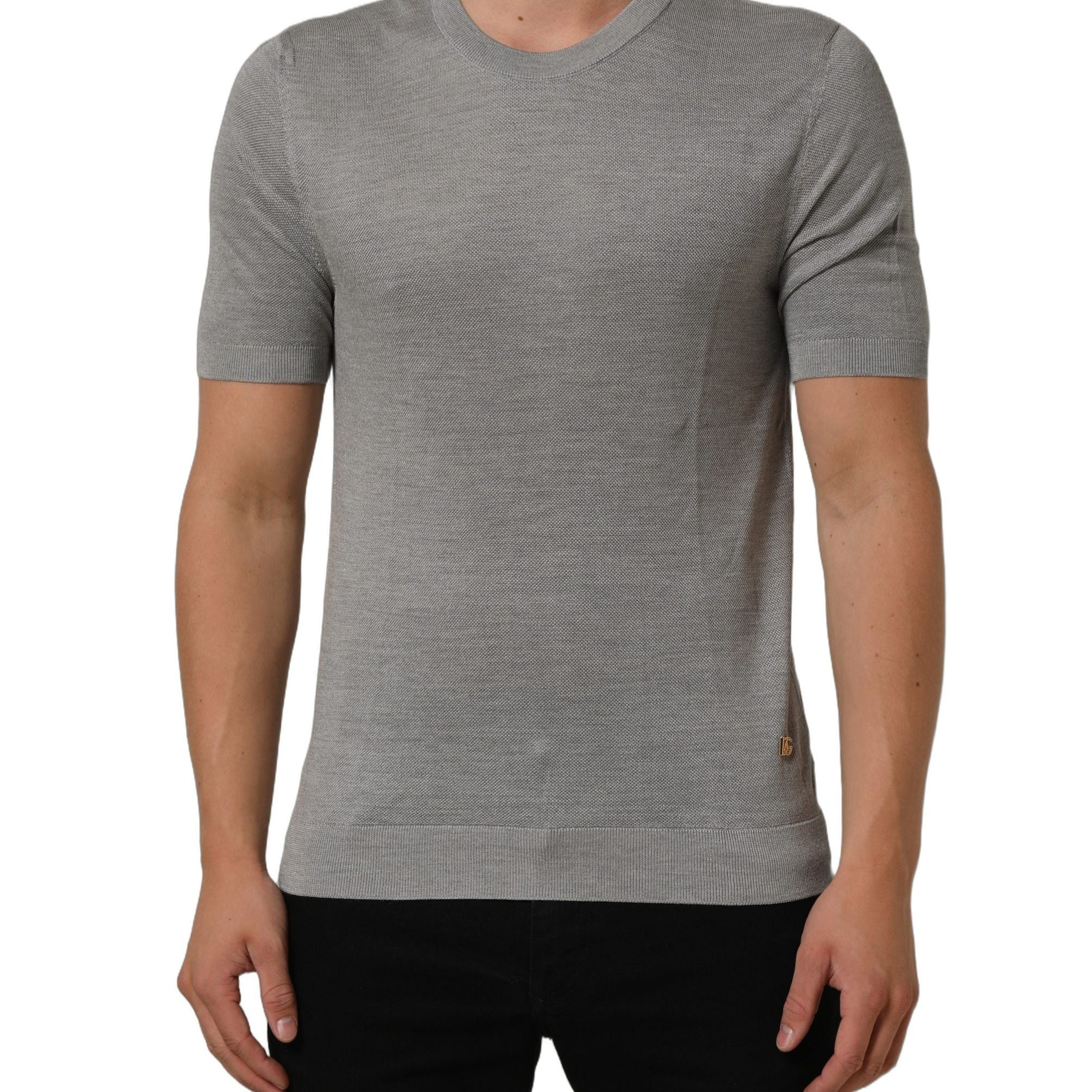 Dolce & Gabbana Gray Silk Crew Neck Short Sleeves T-shirt